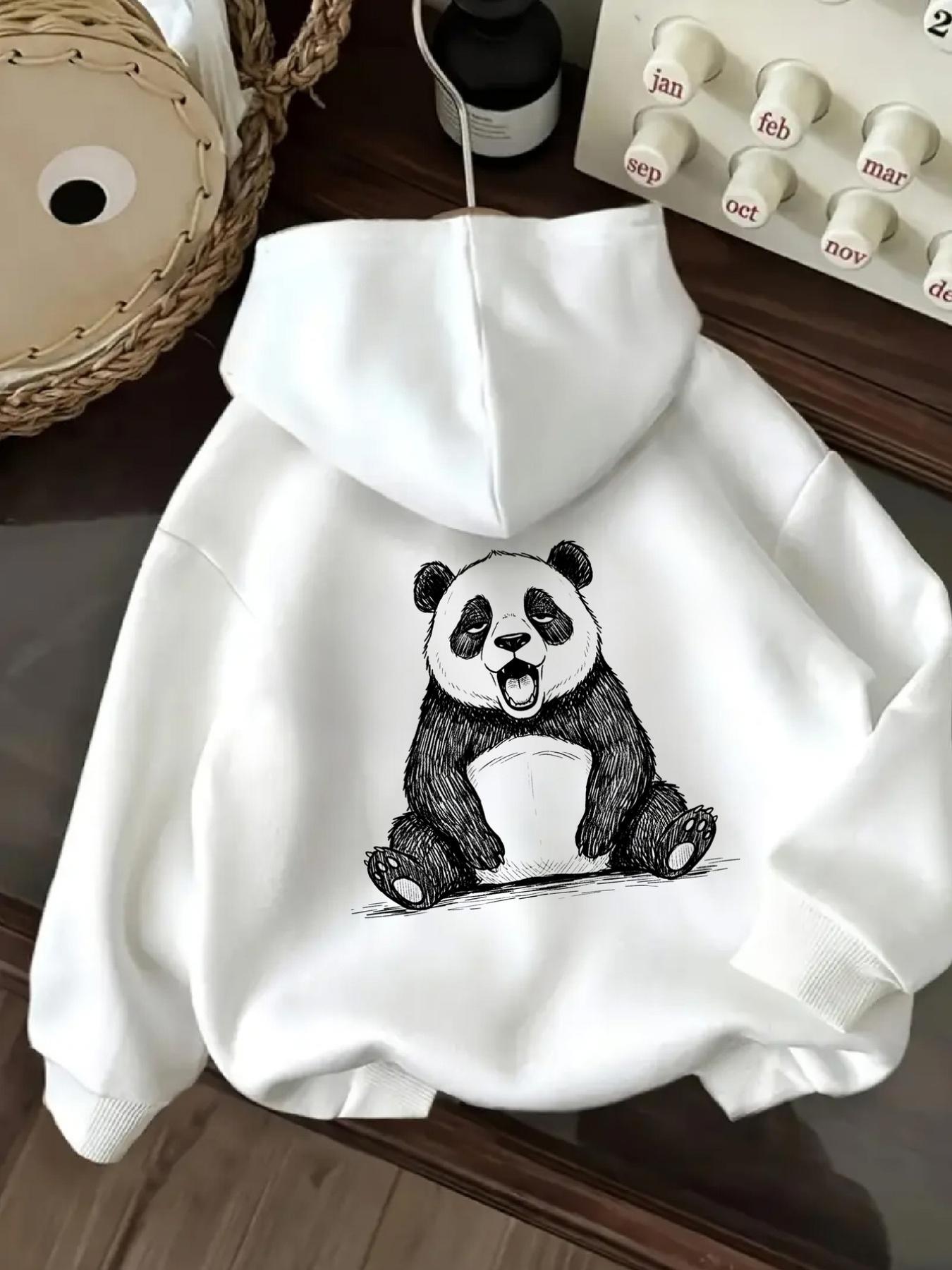 Tailorly Women's Printed Hoodie - Hand Drawn Sitting Panda With Cheerful Expression Hoodie