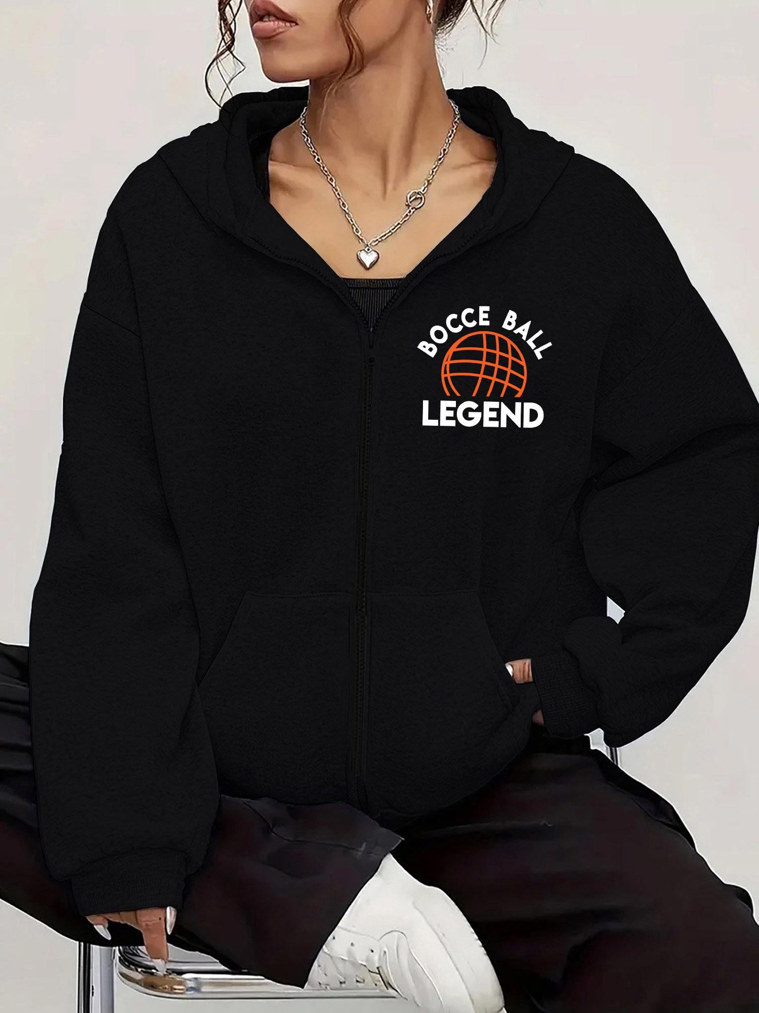 Tailorly Women's Printed Hoodie - Bocce Ball Legend With Orange Net Pattern Above Ball