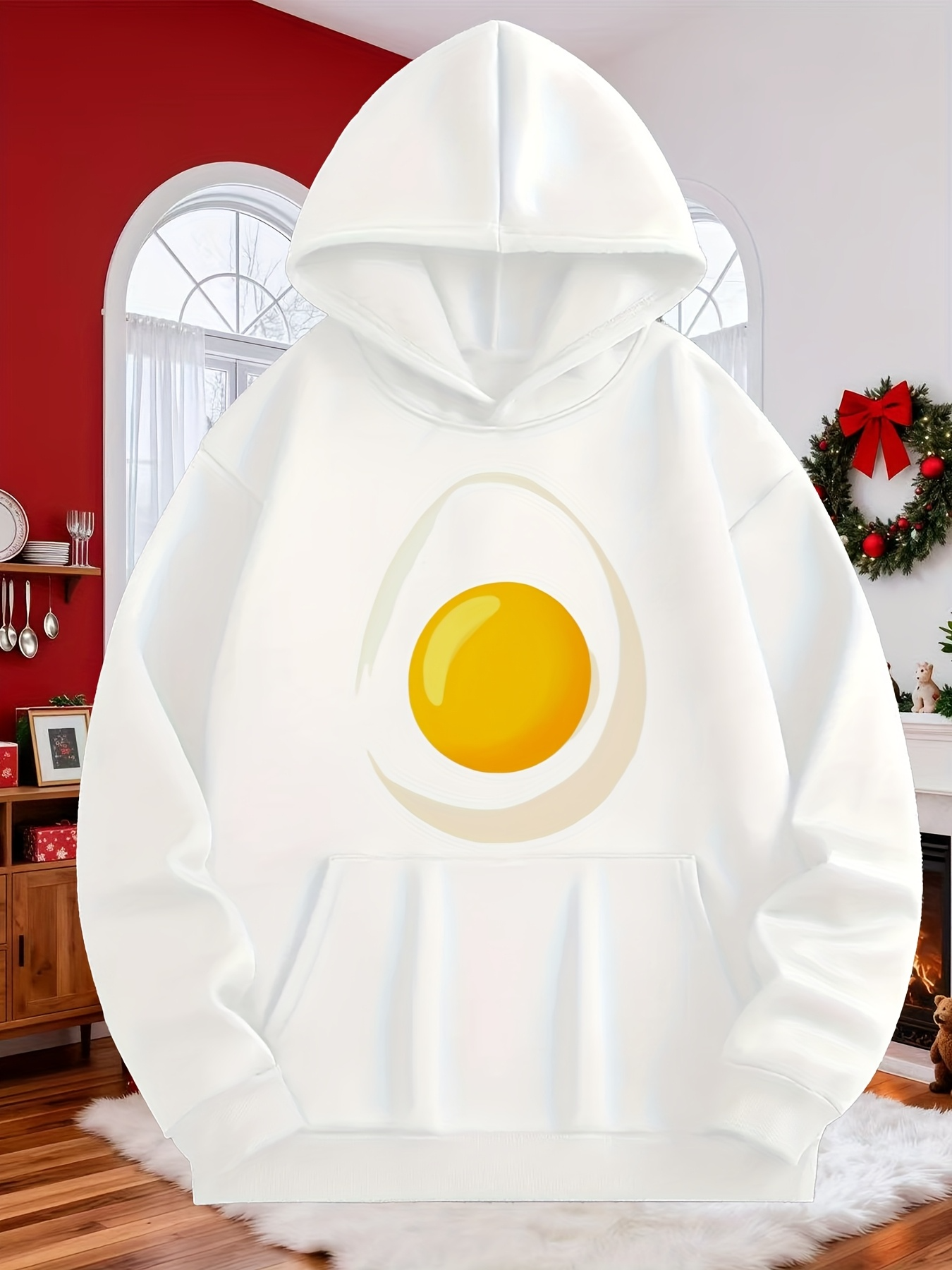 Tailorly Men's Printed Hoodie - Bright Light Sunlit Room With Realistic Fried Egg Print Hoodie
