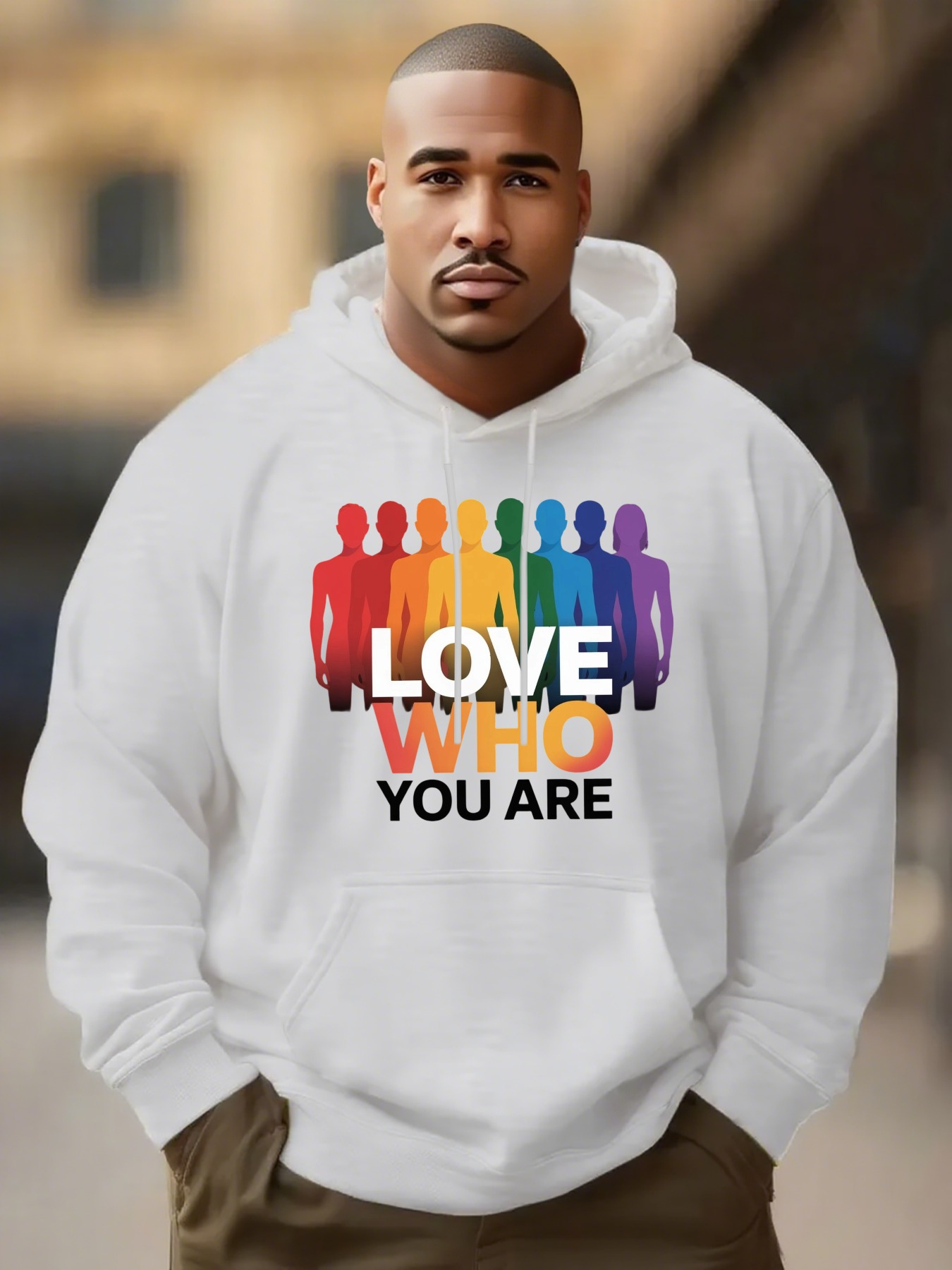 Tailorly Men's Printed Hoodie - Love Who You Are Rainbow Silhouettes Standing Together Under Vibrant Colors Hoodie