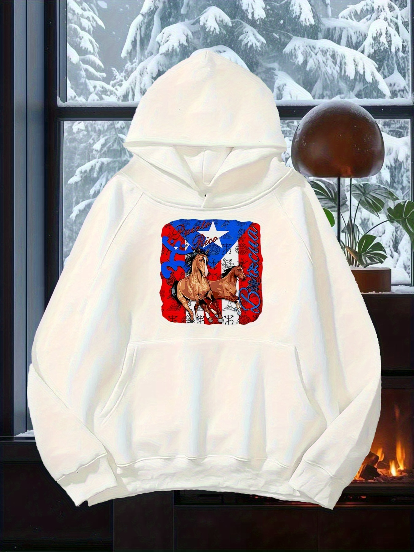 Tailorly Men's Printed Hoodie - Wild Horses Standing Proudly Beneath Starry Colorful Night Sky Horse