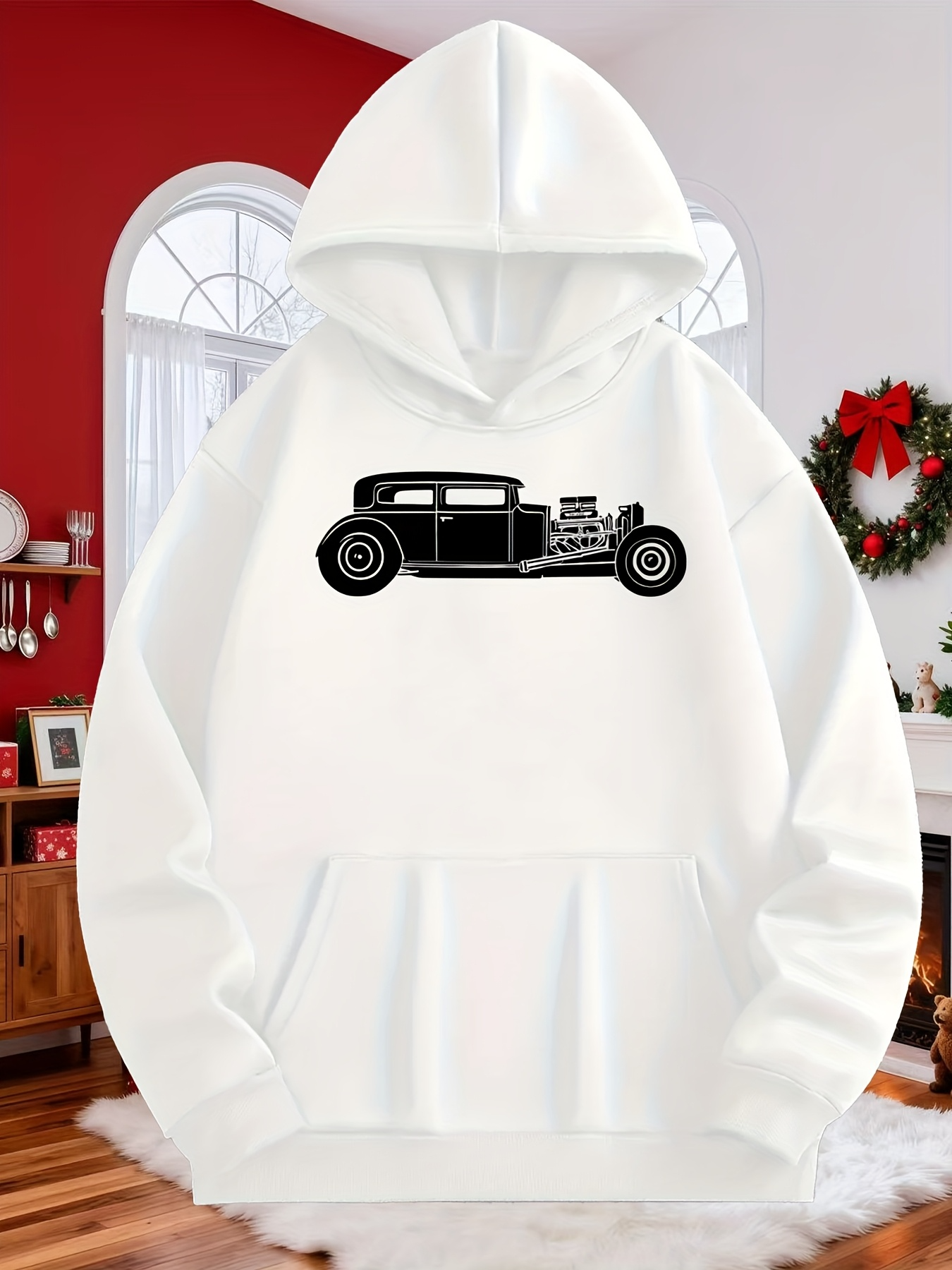 Tailorly Men's Printed Hoodie - Vintage Classic Car Silhouette With Bold Black Lines Modern Car