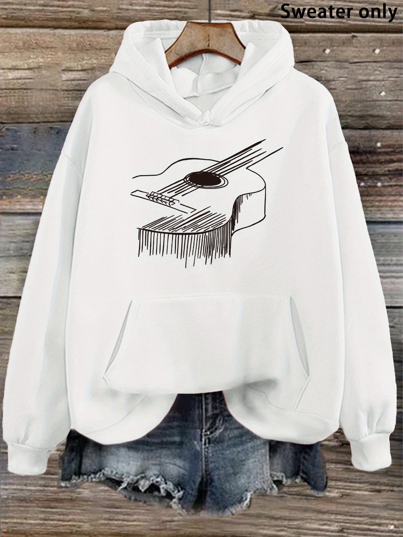Tailorly Women's Printed Hoodie - Abstract Hand Drawn Strings With Sketch Style Guitar