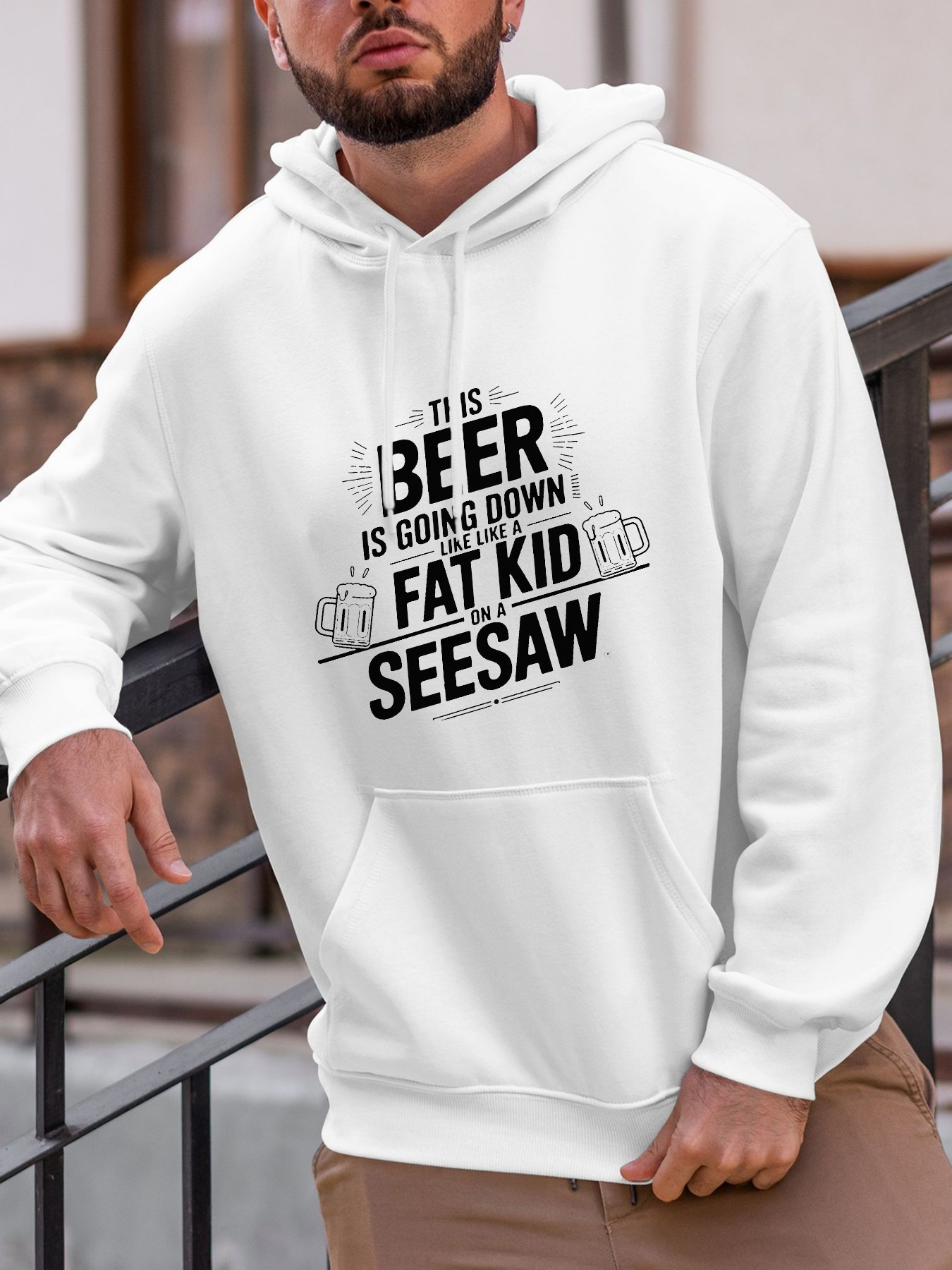Tailorly Men's Printed Hoodie - Beer Going Down Fast Like Fat Kid On Seesaw Hoodie