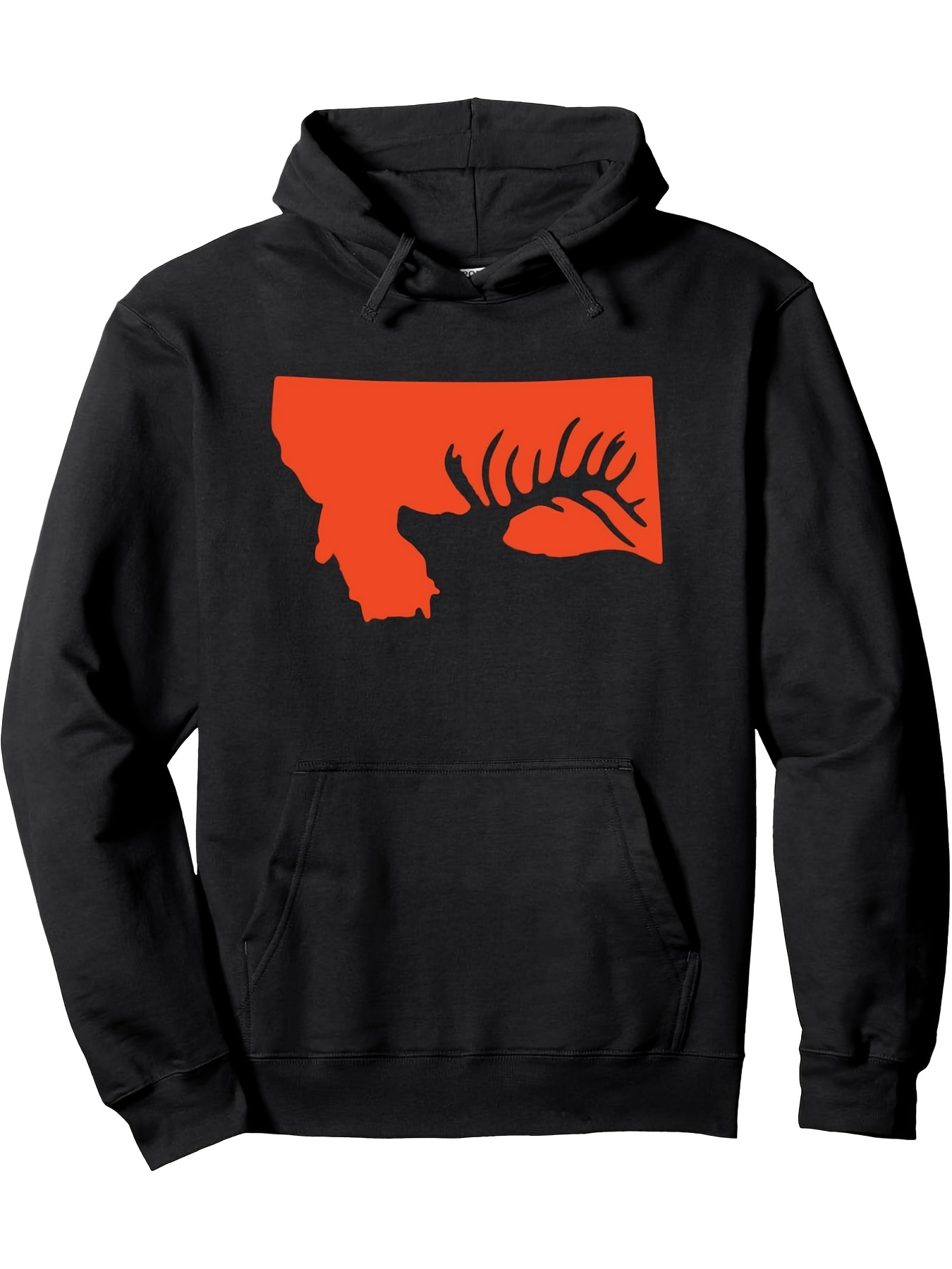 Tailorly Men's Printed Hoodie - Wild Nature Silhouette With Antlers Beneath Vibrant Orange Sunset Shape
