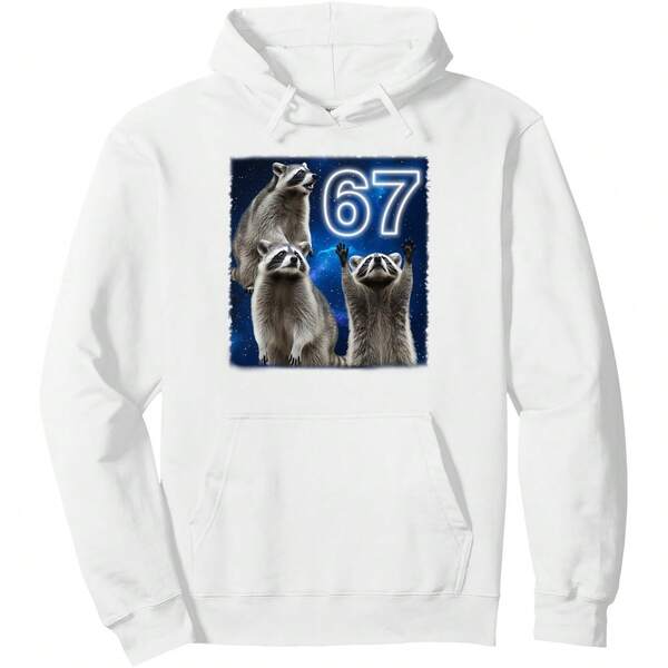 Tailorly Men's Printed Hoodie - Blue Night With Shining Stars Surrounding Three Playful Raccoons