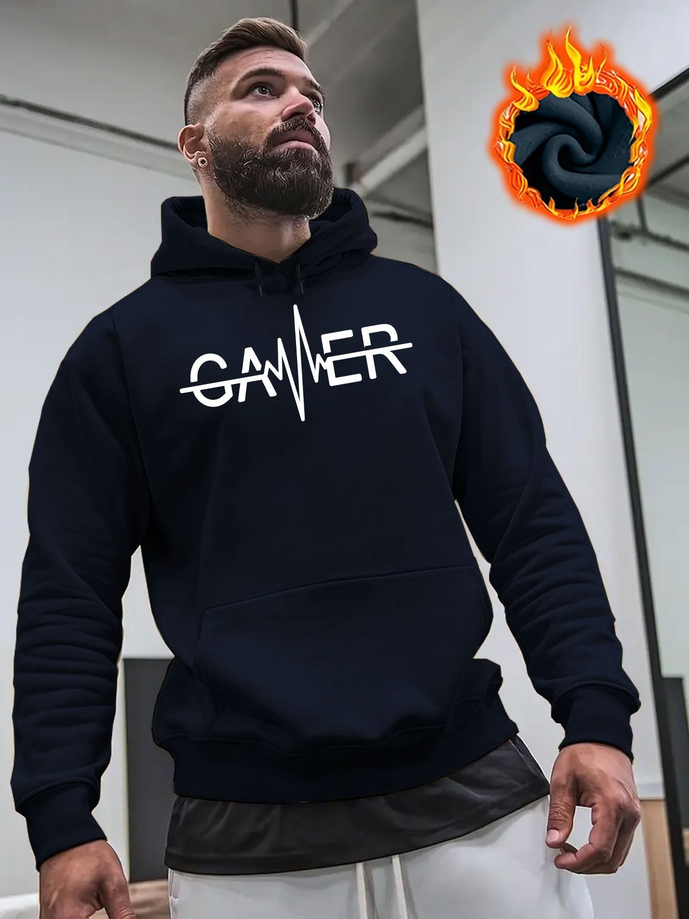 Tailorly Men's Printed Hoodie - Pulse Line Energy With Modern Lettering Printed Gamer
