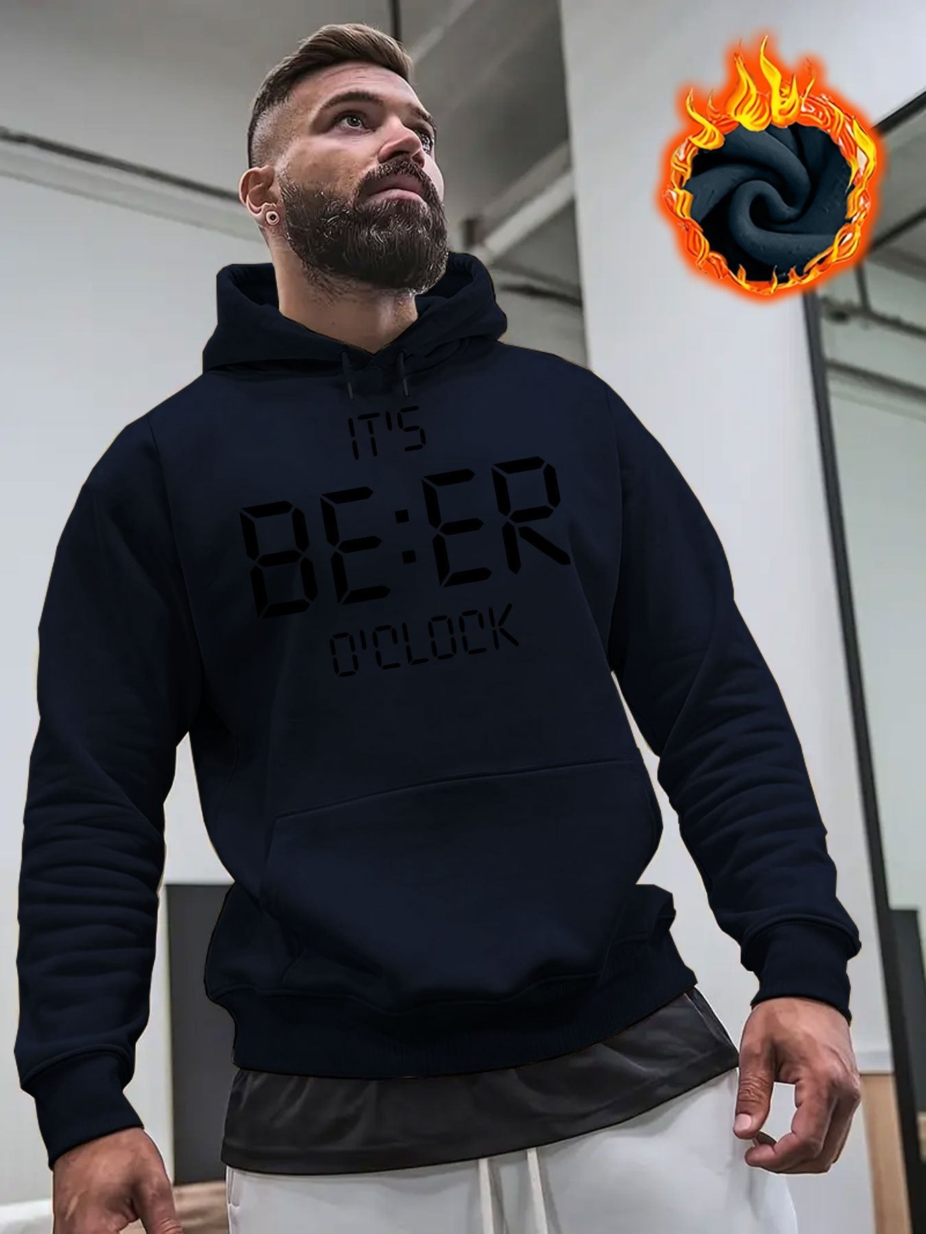 Tailorly Men's Printed Hoodie - Its Beer Oclock Modern Minimalist Statement Text Hoodie