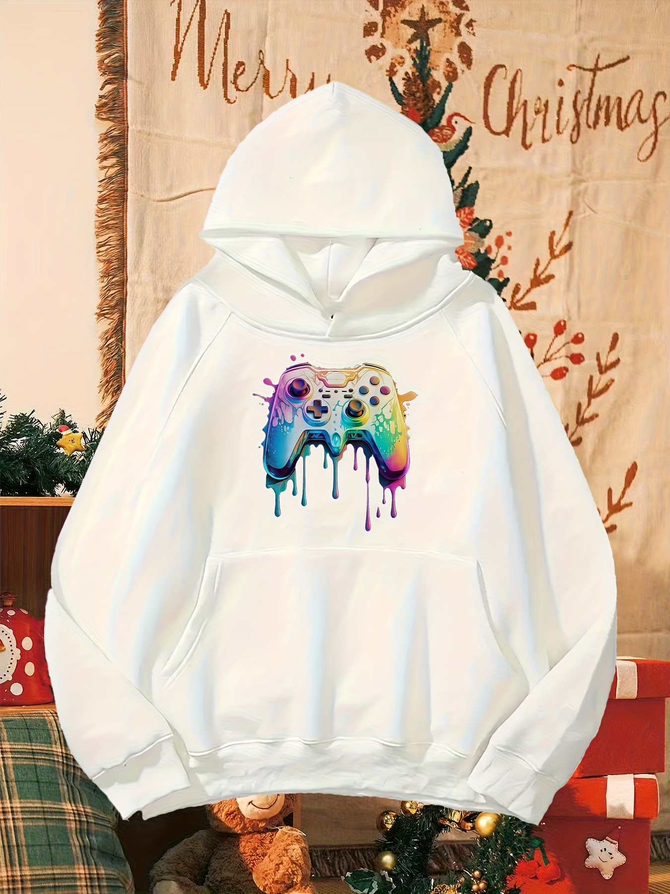 Tailorly Men's Printed Hoodie - Colorful Paint Splashes Dripping With Artistic Touch Game Controller