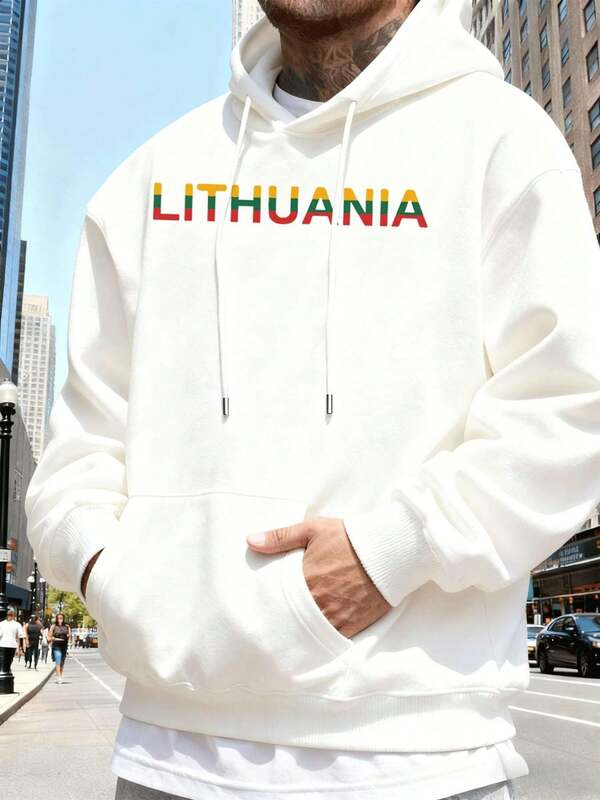 Tailorly Men's Printed Hoodie - Lithuania Colorful Shadow Letters On Urban Street Hoodie