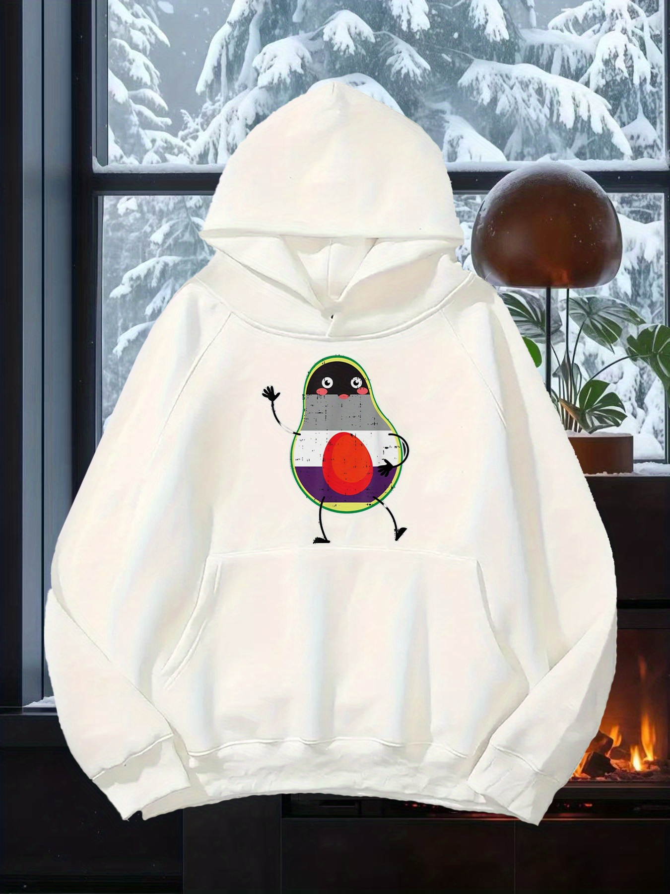 Tailorly Men's Printed Hoodie - Playful Dancing Cartoon Avocado With A Red Pit Character