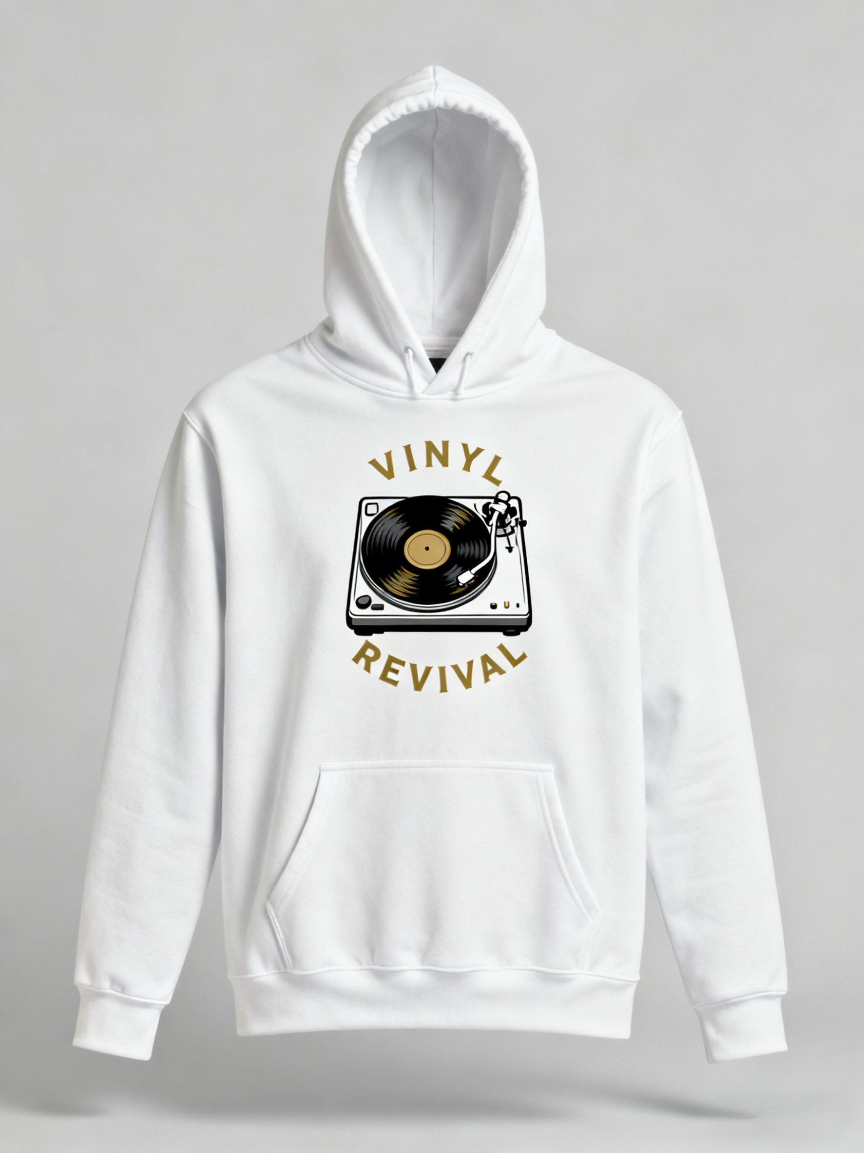 Tailorly Men's Printed Hoodie - Vinyl Revival Retro Turntable With Golden Record And Vintage Vibes Centerpiece