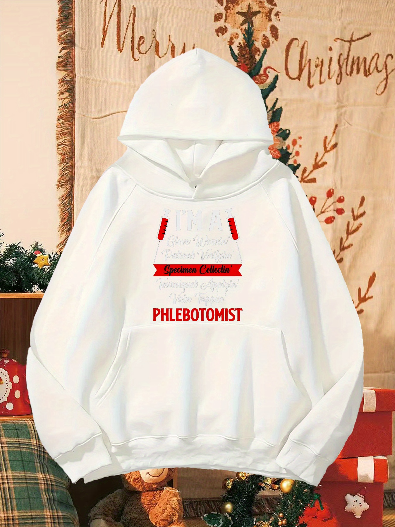 Tailorly Men's Printed Hoodie - Phlebotomist Bold Red Letters With Clean Minimalist Design Hoodie