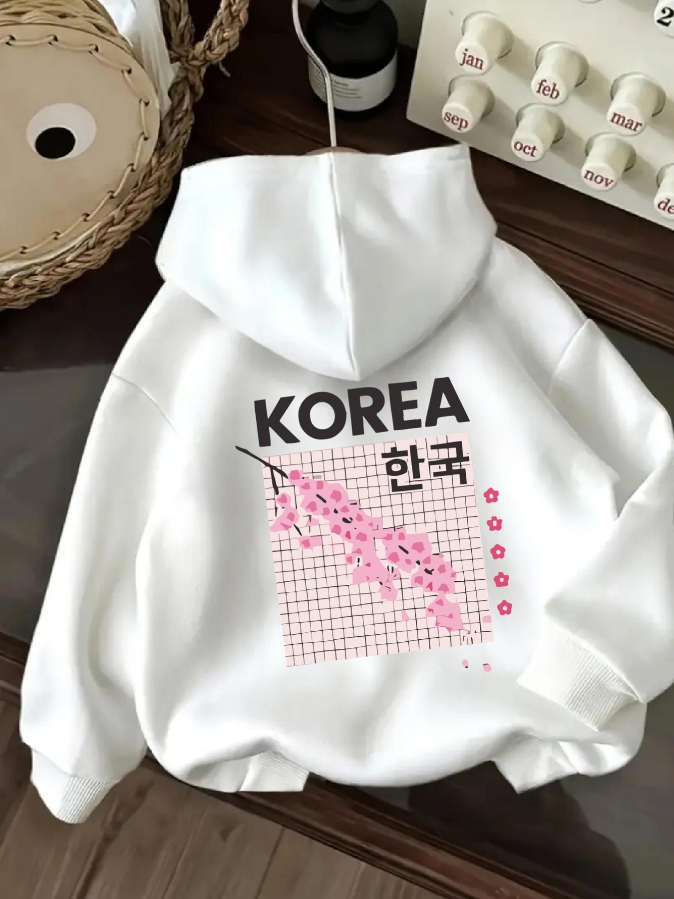 Tailorly Women's Printed Hoodie - Korea Pink Blossoms Grid Overlapped With Decorative Graphic