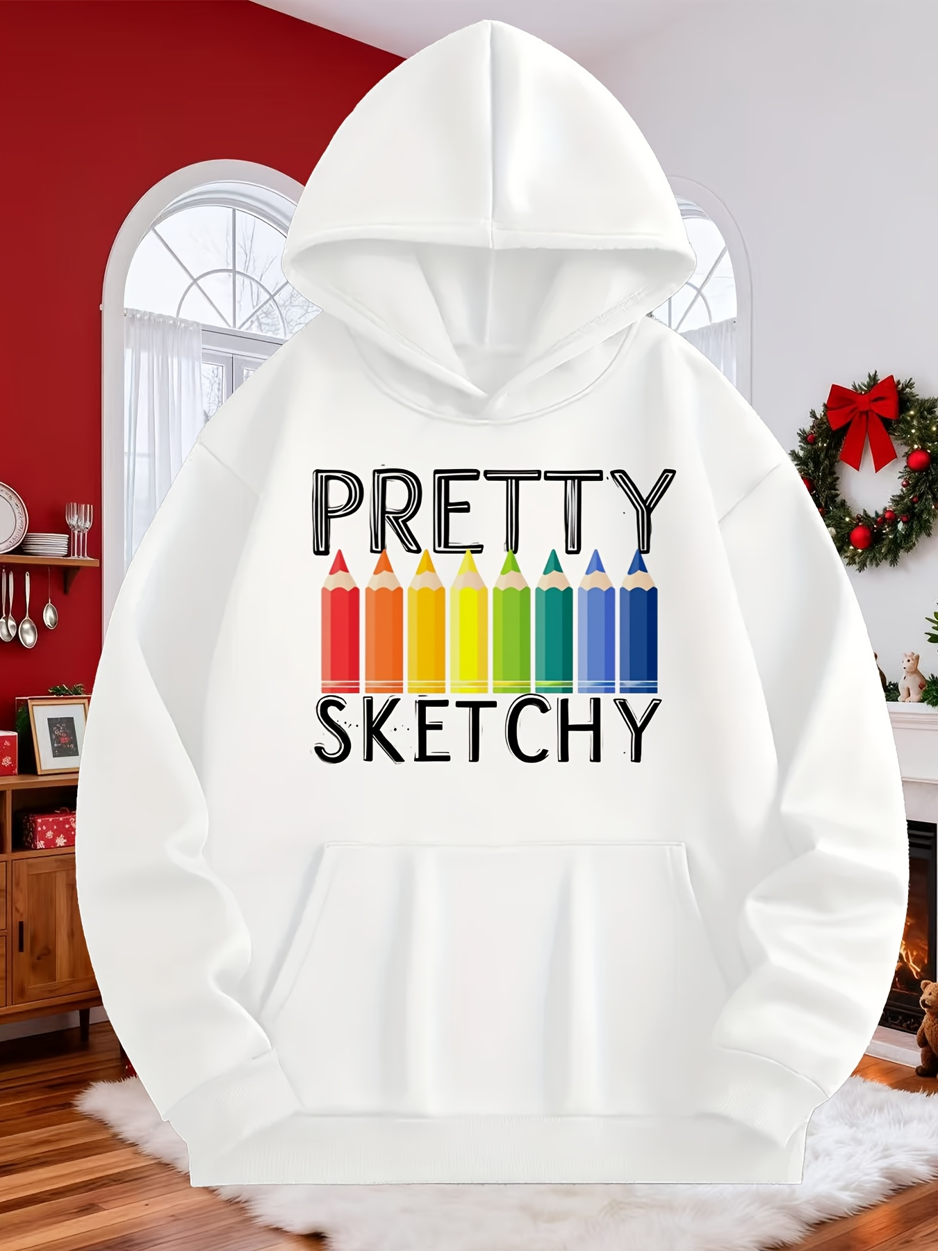 Tailorly Men's Printed Hoodie - Pretty Sketchy With Colorful Crayons Arranged In A Neat Rainbow Pattern Hoodie