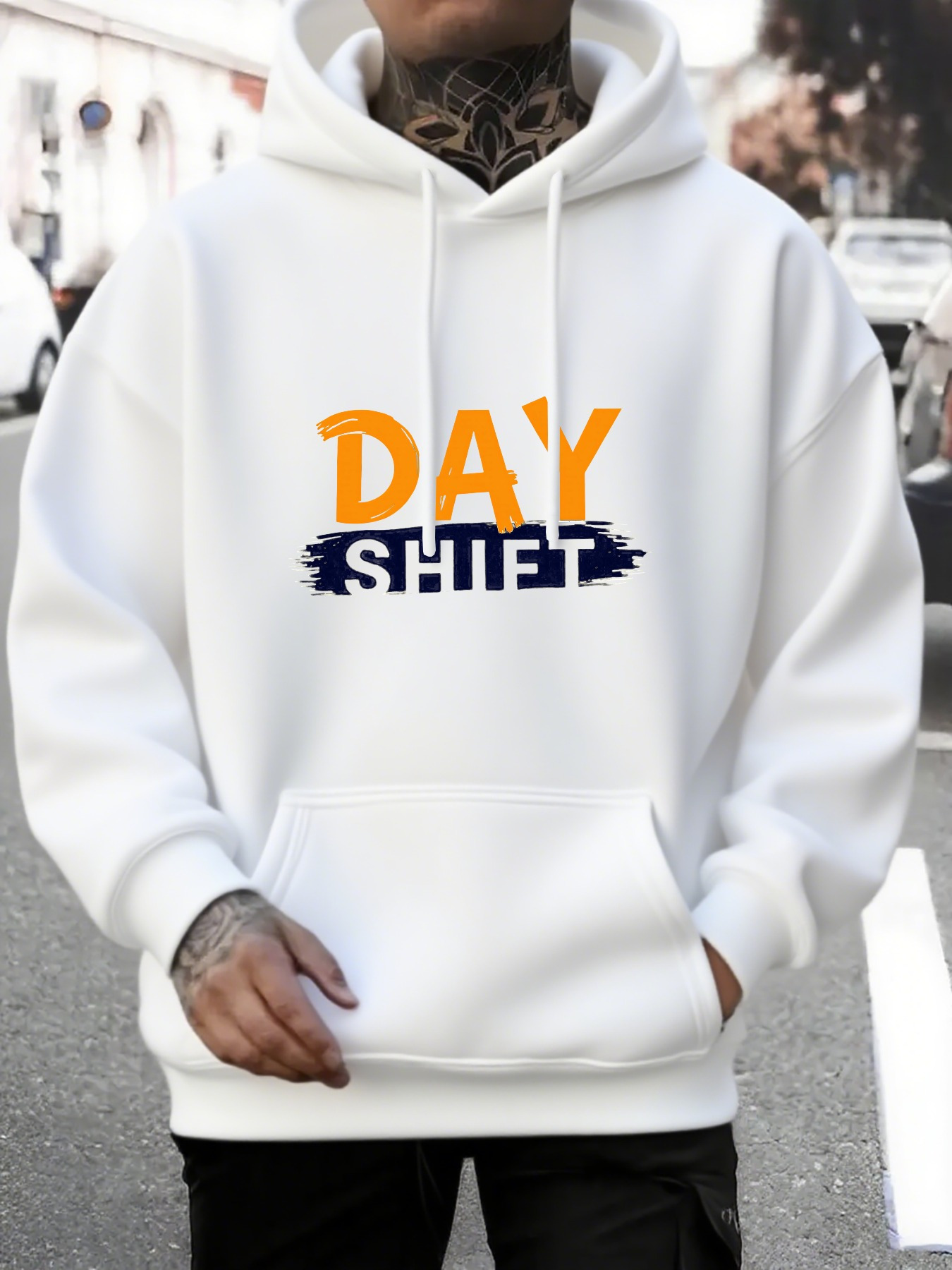 Tailorly Men's Printed Hoodie - Day Shift Bold Text Splash Art Hoodie