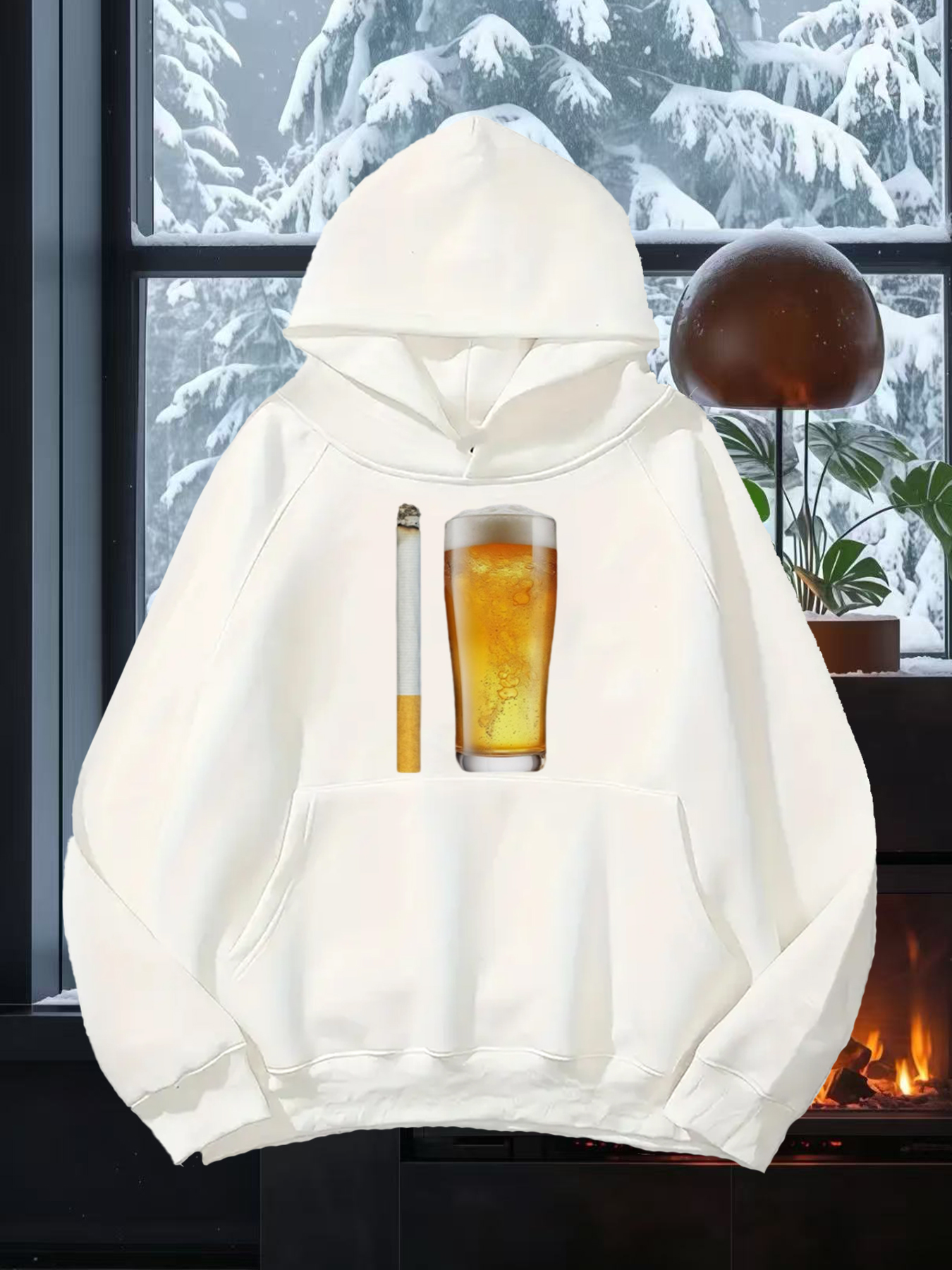 Tailorly Men's Printed Hoodie - Chilled Amber Light With Frozen Bubbles And Smoky Drink Glass