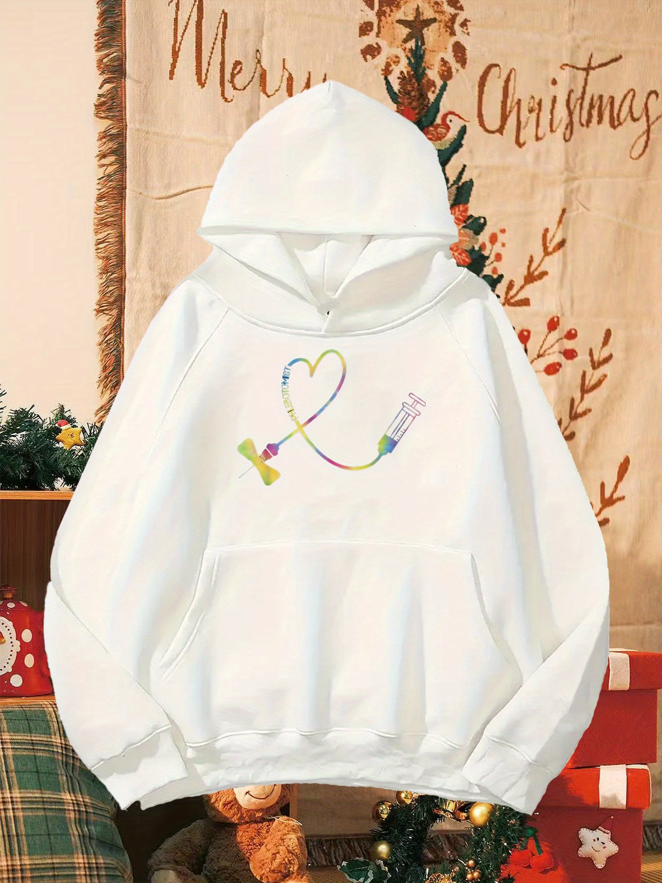 Tailorly Men's Printed Hoodie - Watercolor Scribble Heart Motif With Colorful Playful Pencil Drawing