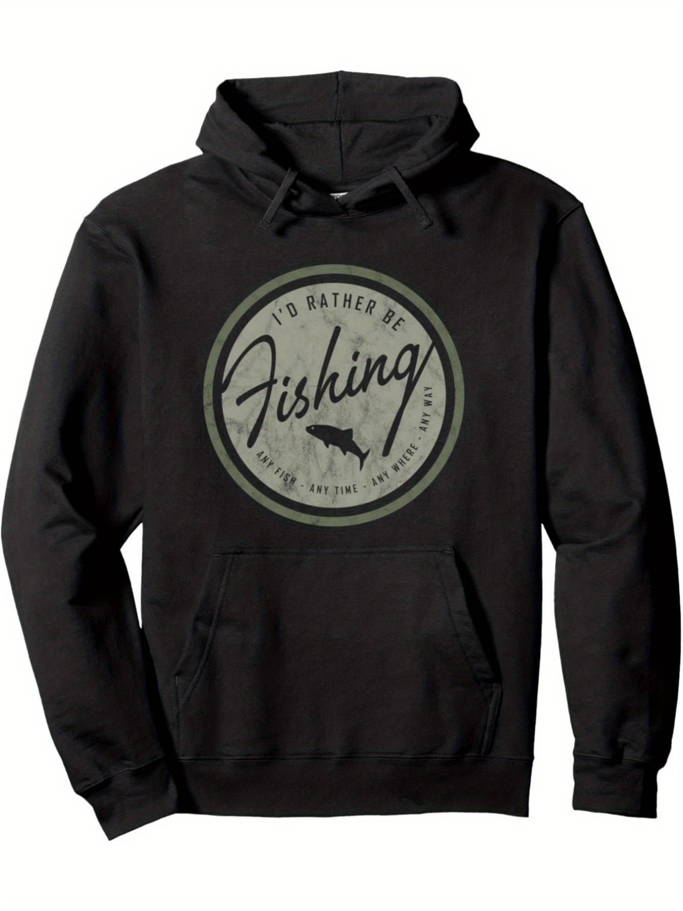Tailorly Men's Printed Hoodie - Id Rather Be Lake Adventure With Graceful Fish Under Circular Motif Fishing