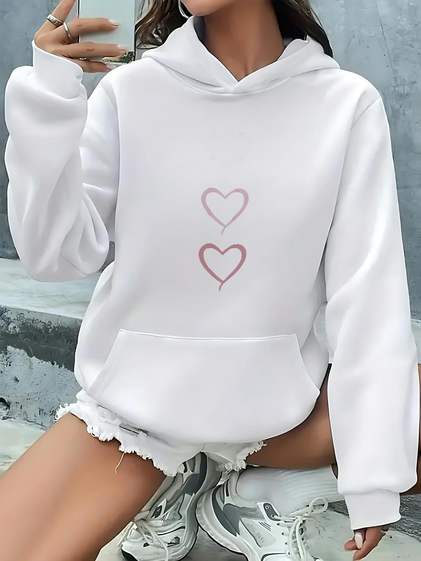 Tailorly Women's Printed Hoodie - Minimalist Double Hearts With Soft Pastel Lines On Cozy White Hoodie