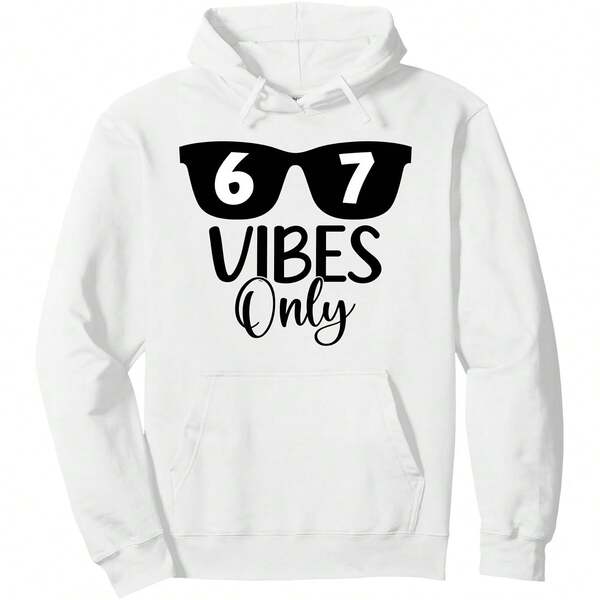 Tailorly Men's Printed Hoodie - Vibes Only With Sunglasses Motif And Bold Black Numbers Hoodie