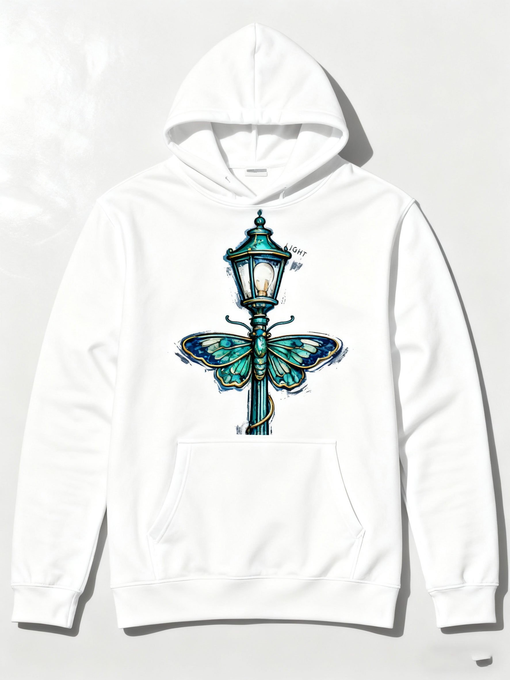 Tailorly Men's Printed Hoodie - Glowing Green Moth Under The Moonlit City Street Lamp
