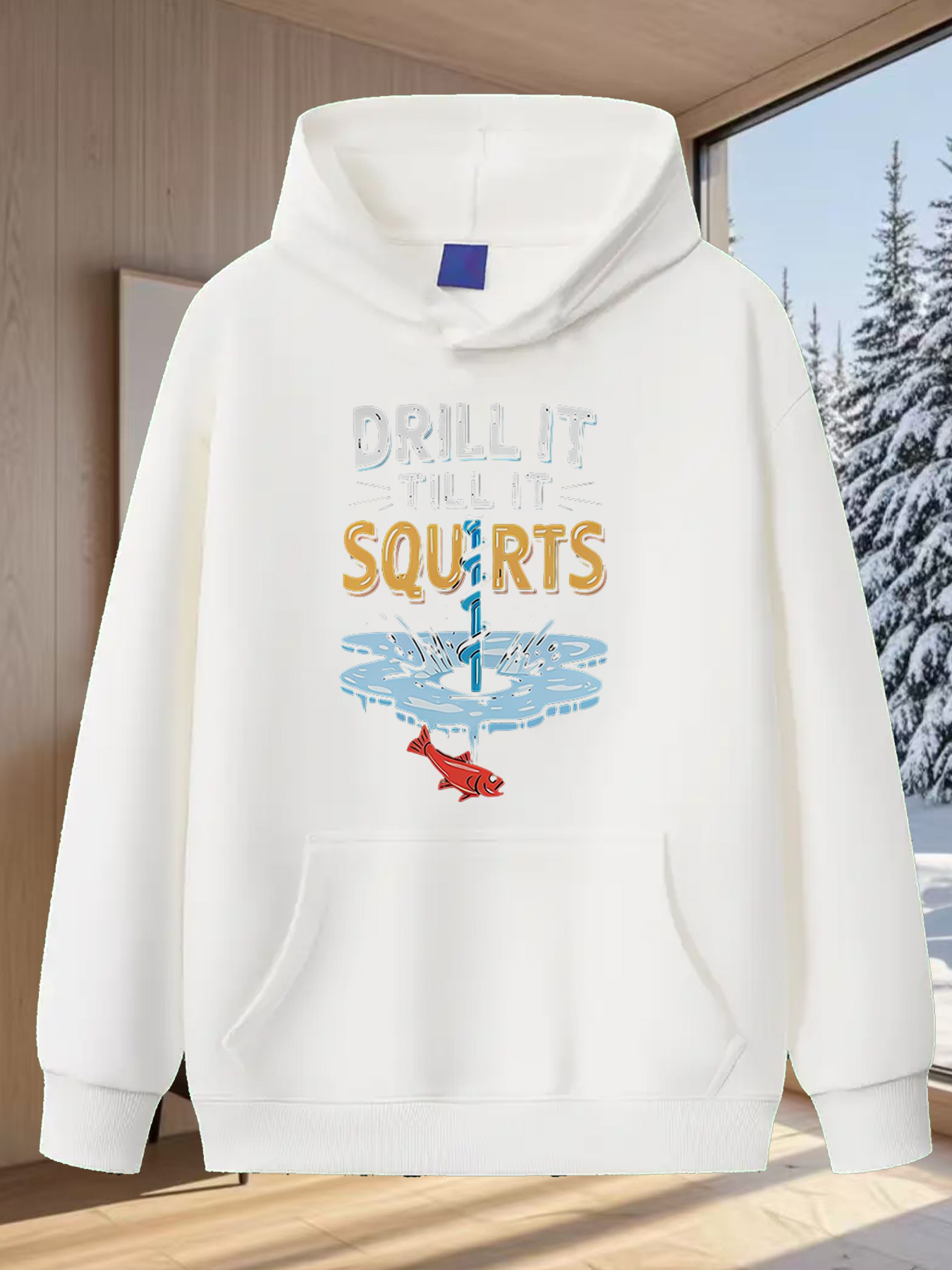 Tailorly Men's Printed Hoodie - Drill It Water Splash With Playful Red Dolphin