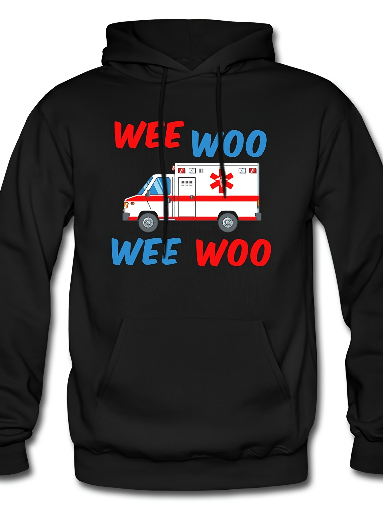 Tailorly Men's Printed Hoodie - Wee Woo Funny Emergency Sound With Cartoon Ambulance