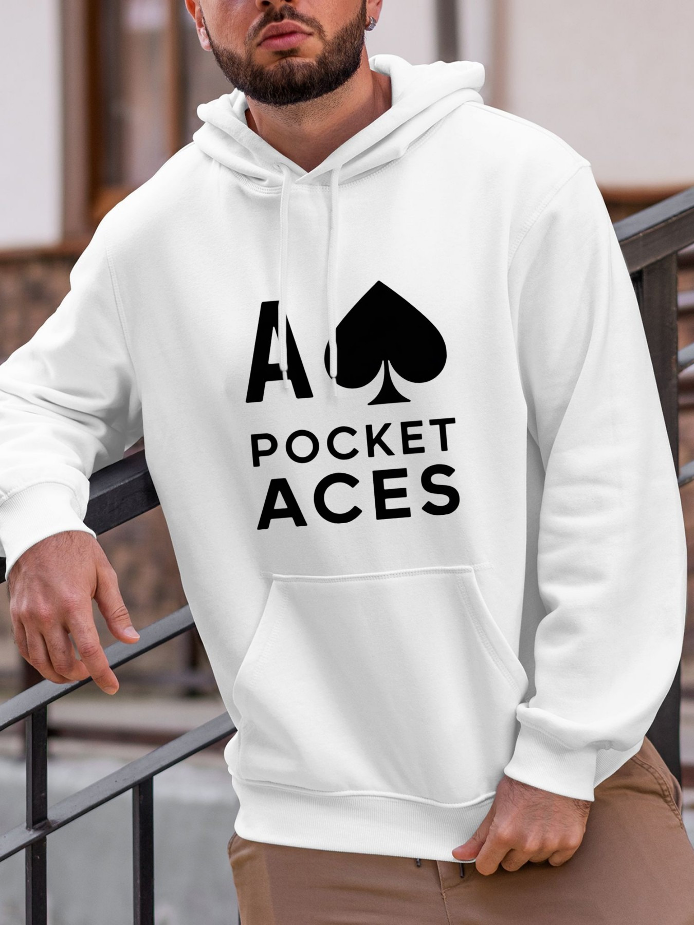 Tailorly Men's Printed Hoodie - Pocket Aces Bold Ace Symbol With Minimalist Typography Hoodie