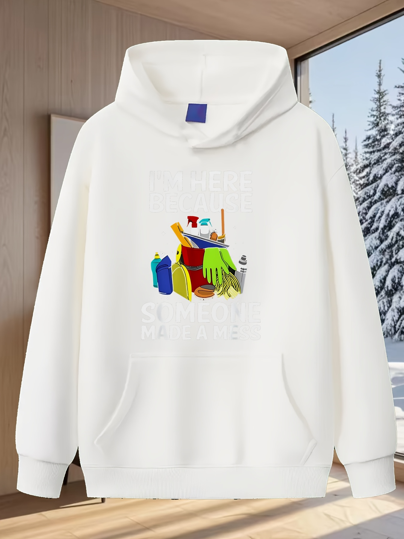Tailorly Men's Printed Hoodie - Kitchen Cleaning Items With Gloves Brush And Colorful Dishes Table