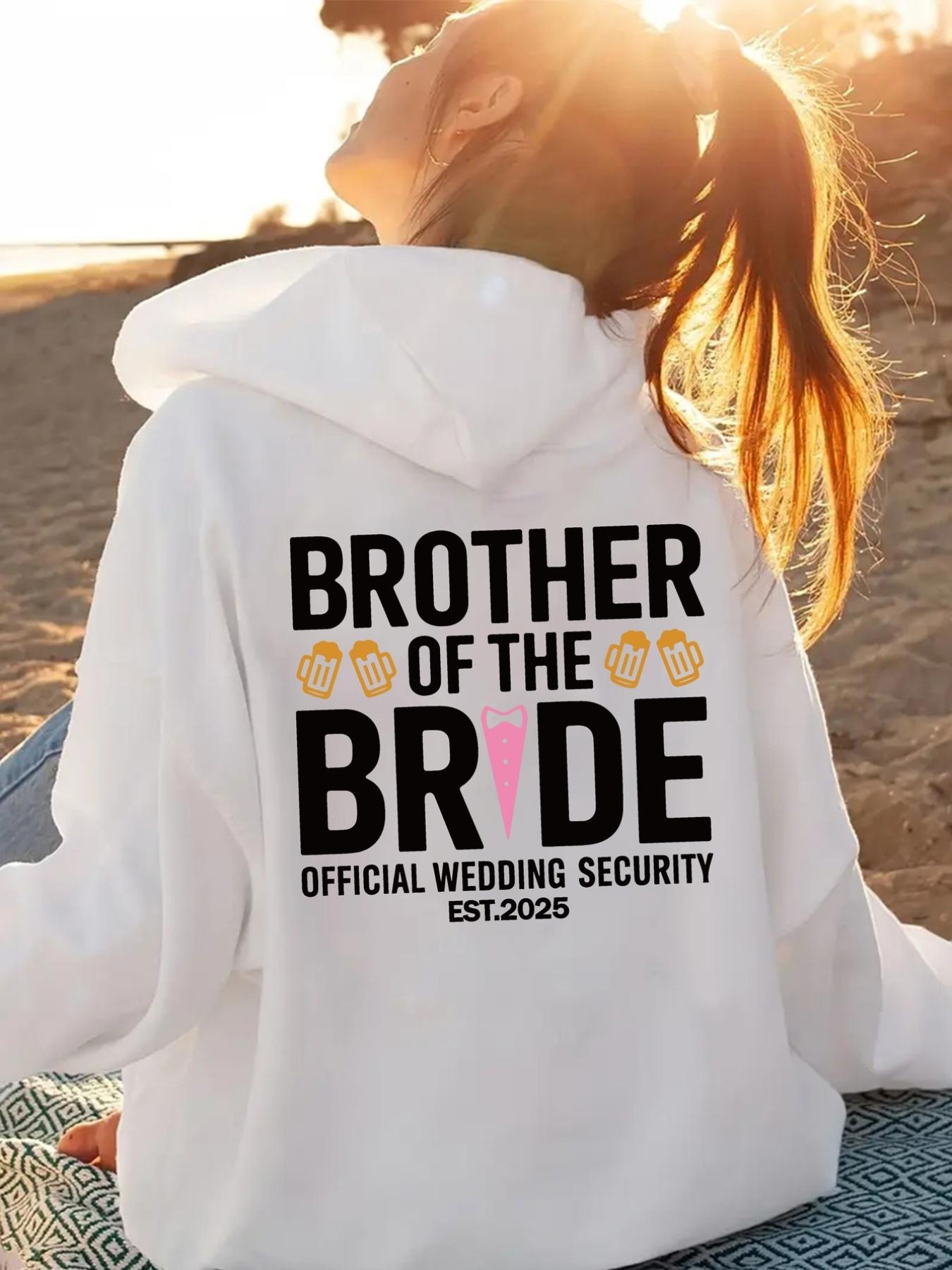 Tailorly Women's Printed Hoodie - Brother Of The Bride With Gold Rings And Wedding Date On Hoodie