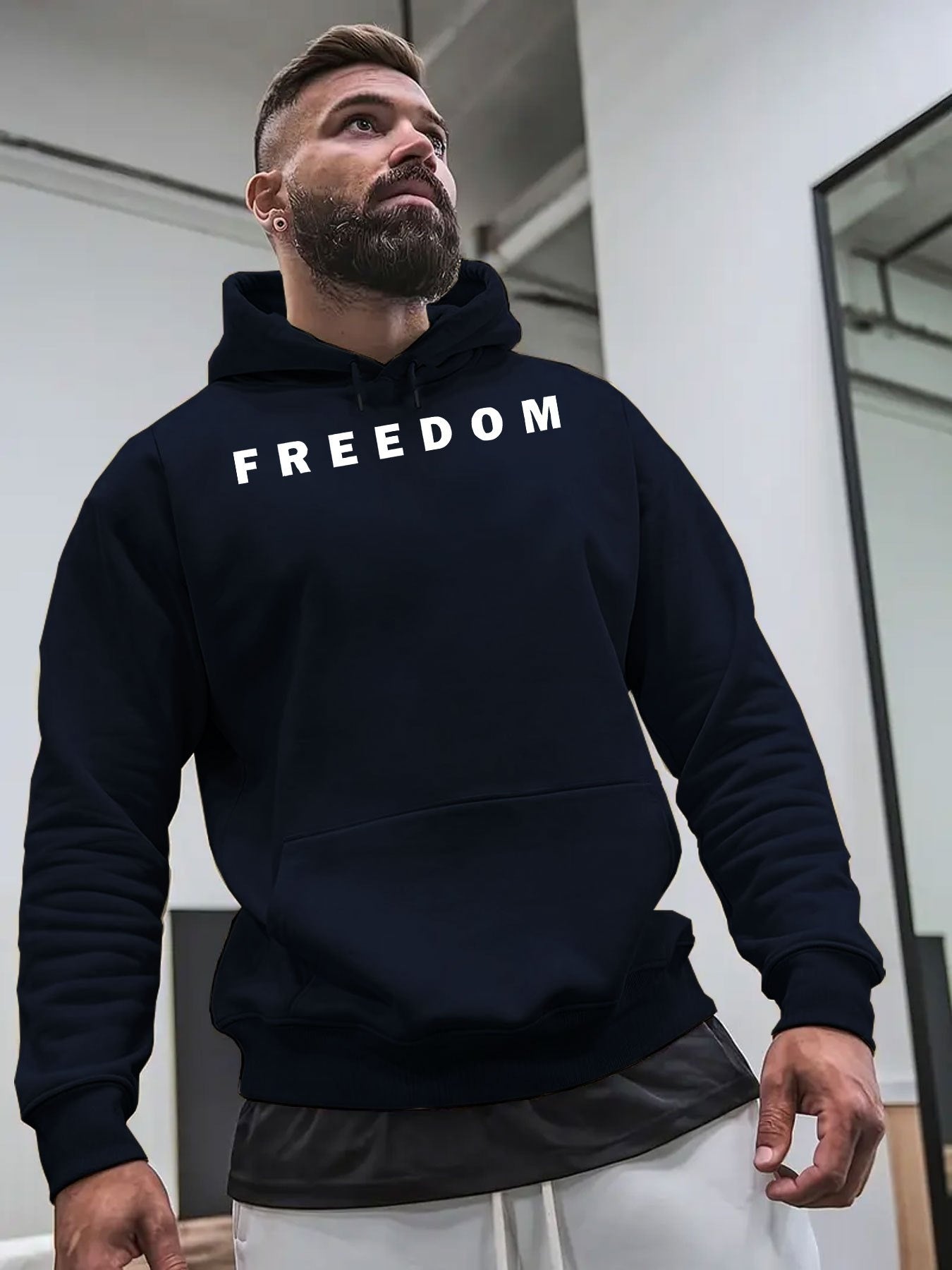 Tailorly Men's Printed Hoodie - Freedom Minimal Design With Bold Lettering On Classic Hoodie