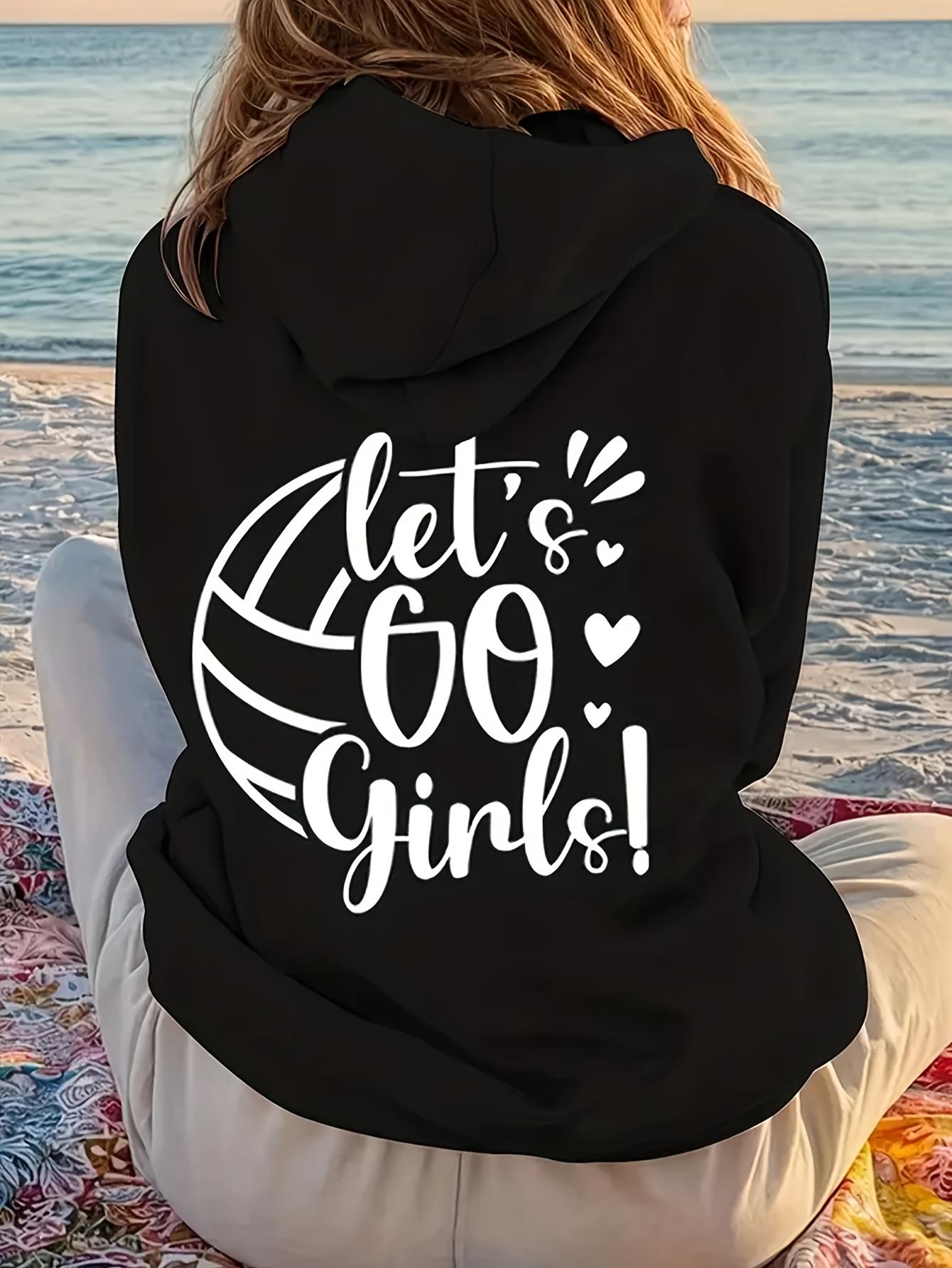 Tailorly Women's Printed Hoodie - Lets Go Girls Surrounded By Handdrawn Hearts And Volleyball