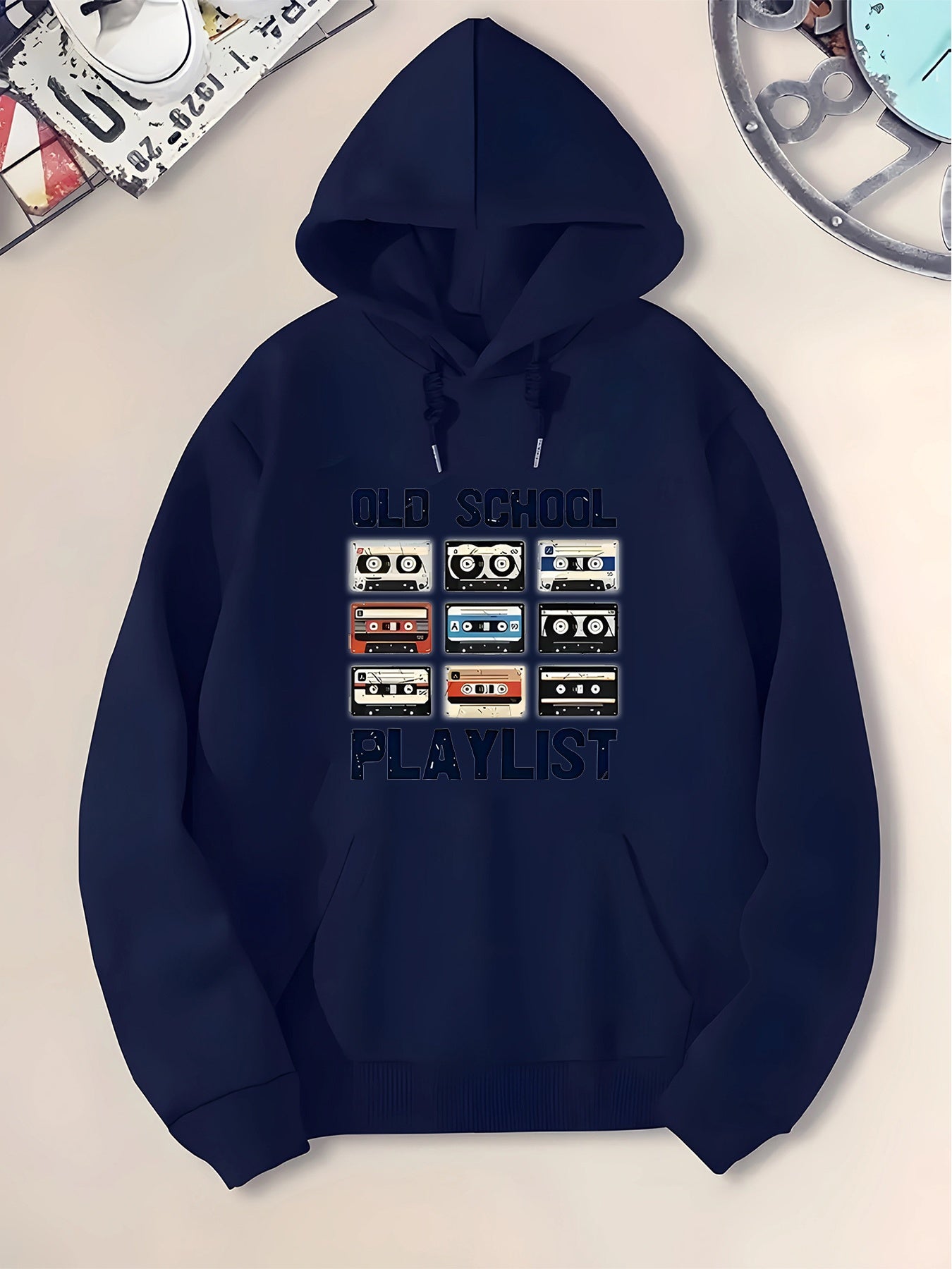 Tailorly Men's Printed Hoodie - Old School Playlist Vintage Cassette Tapes With Colorful Retro Pattern Music