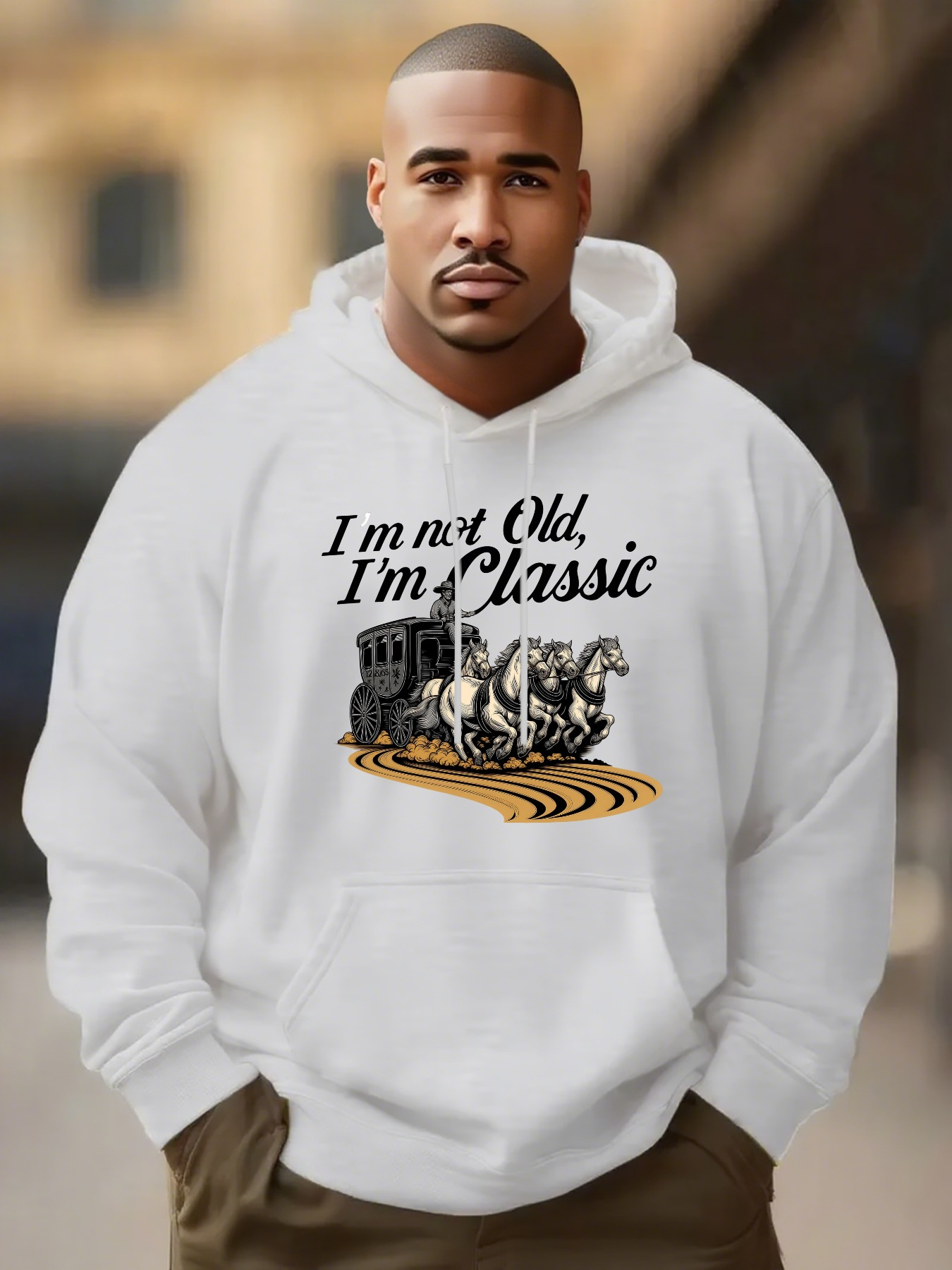 Tailorly Men's Printed Hoodie - Im Not Old Im Classic Vintage Car With Horses Retro Road Tracks