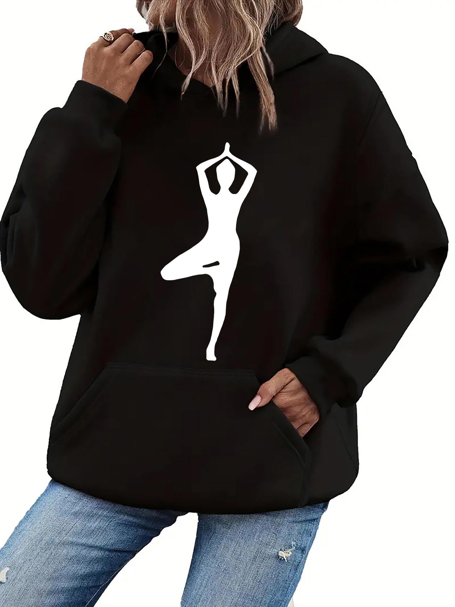 Tailorly Women's Printed Hoodie - Peaceful Silhouette Practicing Yoga Under Morning Light Woman