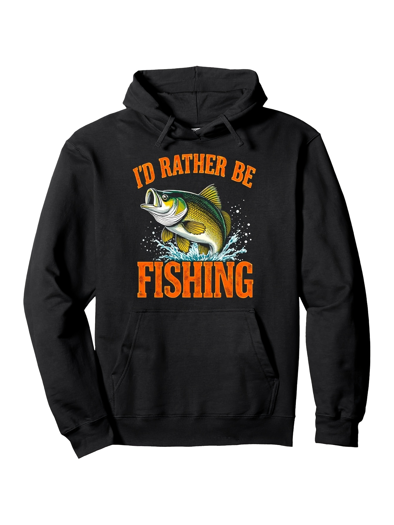 Tailorly Men's Printed Hoodie - Id Rather Be Fishing Jumping Bass Among Splashes And Water Ripples Fish