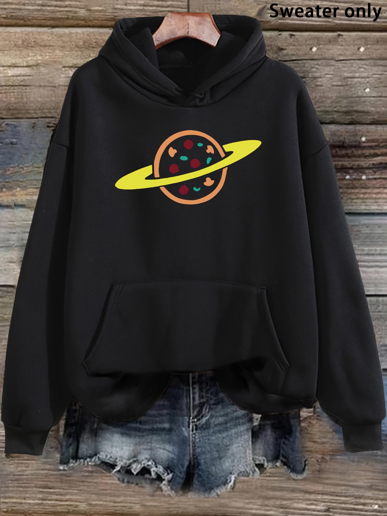 Tailorly Women's Printed Hoodie - Bright Colorful Rings Orbiting In Cosmic Space Planet