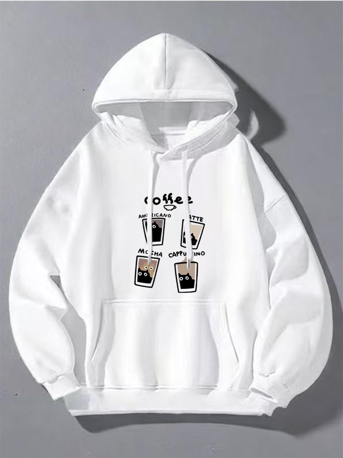 Tailorly Men's Printed Hoodie - Coffee Fun Cartoon Cups Dancing With Playful Expressions Coffee