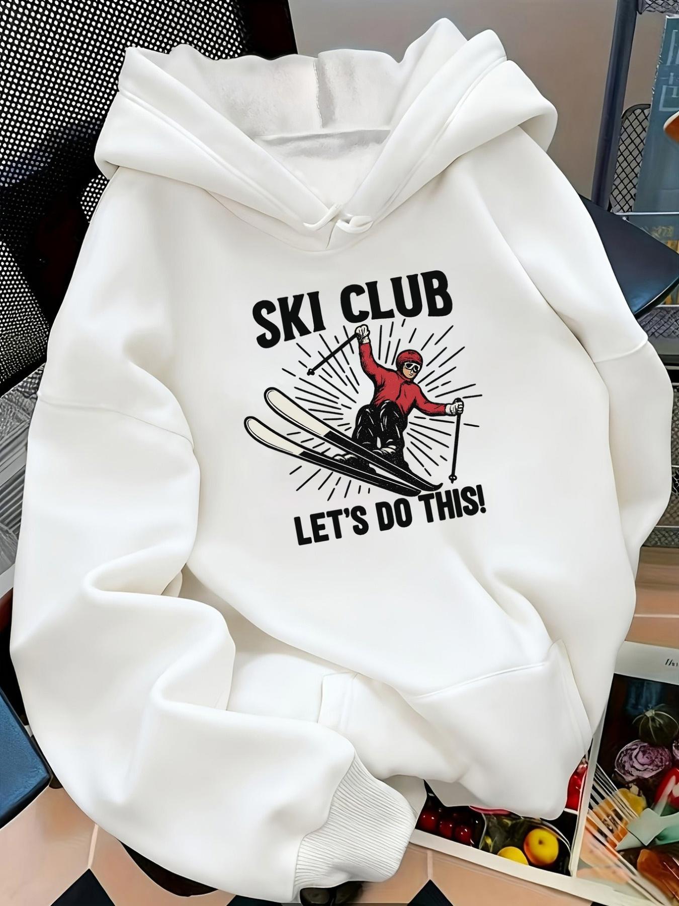 Tailorly Women's Printed Hoodie - Ski Club Lets Do This Vibrant Sunburst With Skiing Figure Under Dynamic Motion