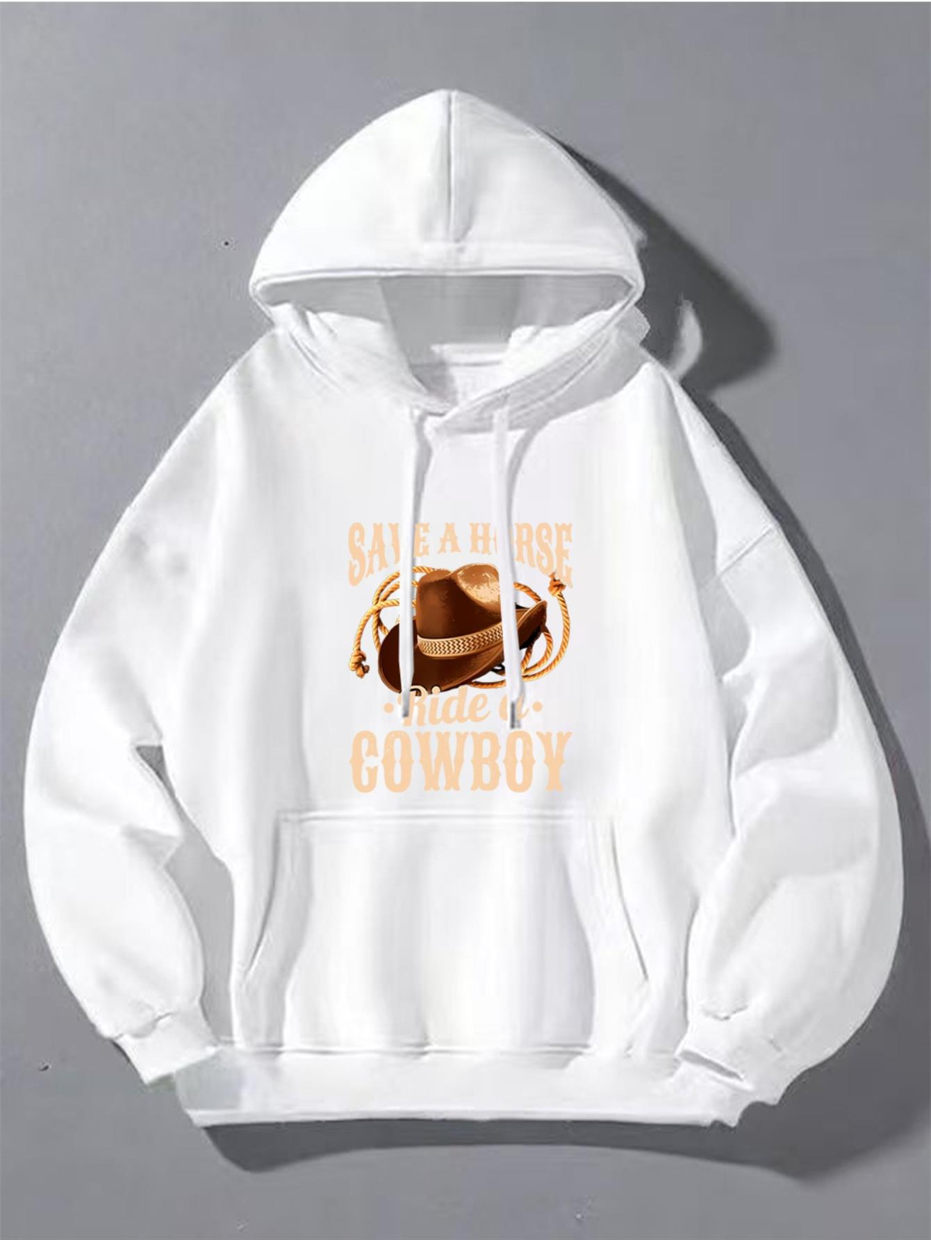 Tailorly Men's Printed Hoodie - Galloping Horse Under Shining Sun Surrounded By Desert Cowboy