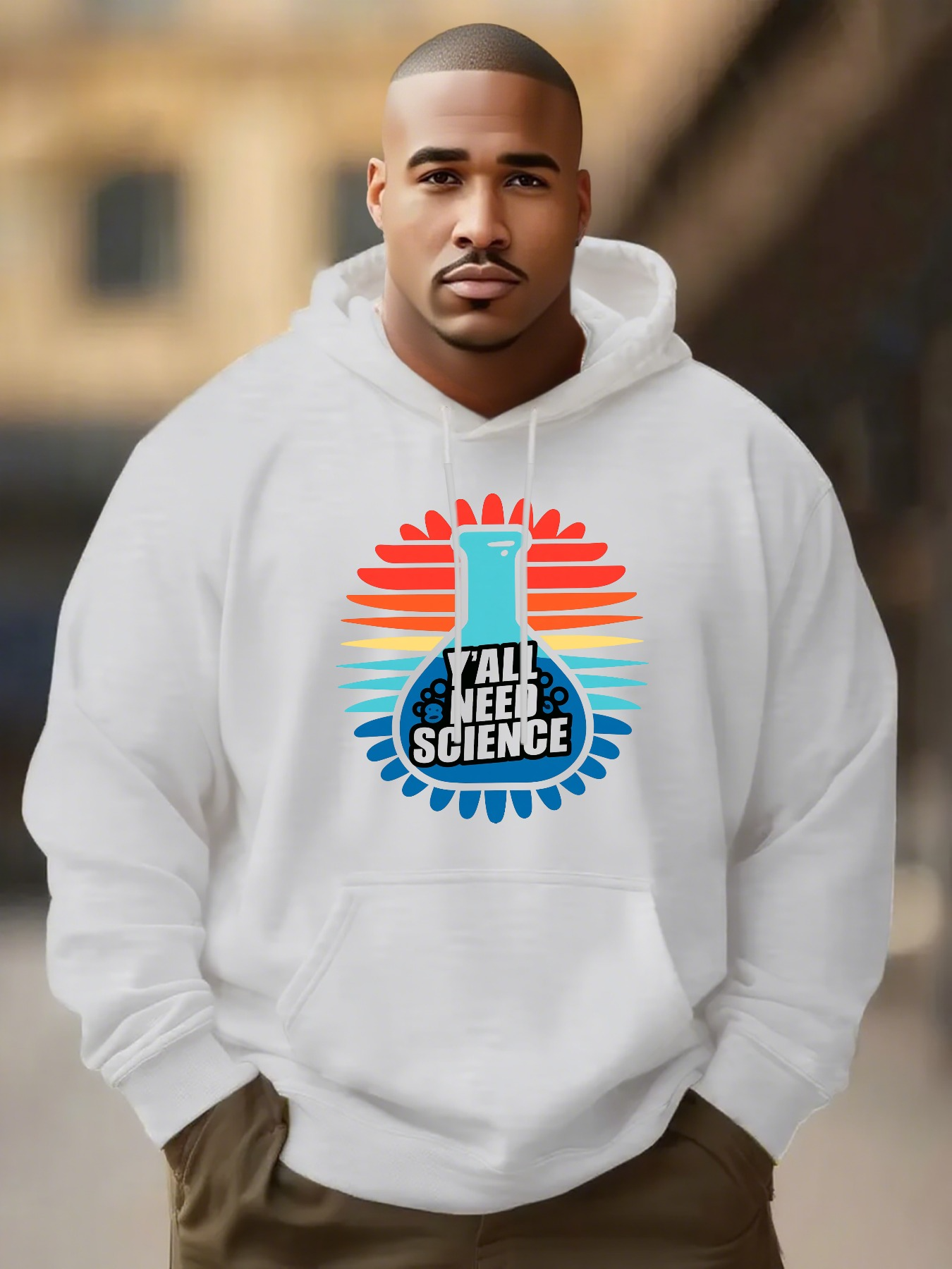 Tailorly Men's Printed Hoodie - Yall Need Science Colorful Sunburst With Chemistry Flask Design
