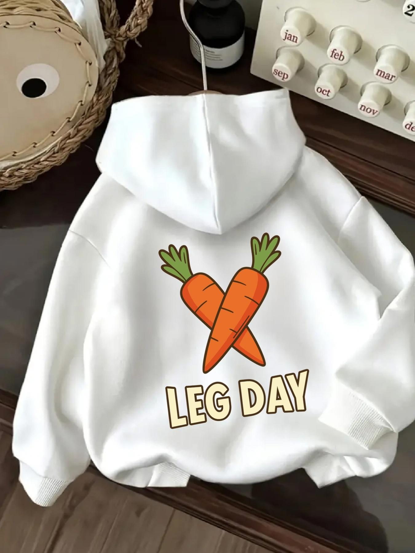 Tailorly Women's Printed Hoodie - Leg Day With Cartoon Carrots In Playful Style Hoodie