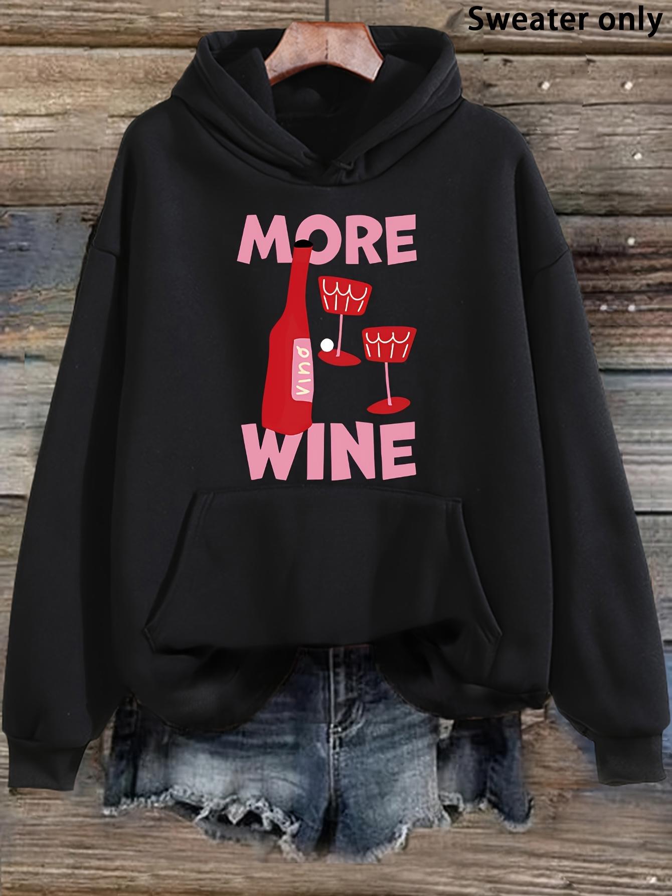 Tailorly Women's Printed Hoodie - More Wine With Red Bottle And Two Glasses On Black Hoodie