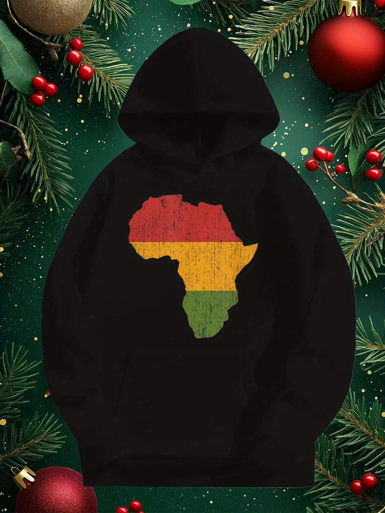 Tailorly Men's Printed Hoodie - Textured African Continent With Red Yellow And Green Blocks Map