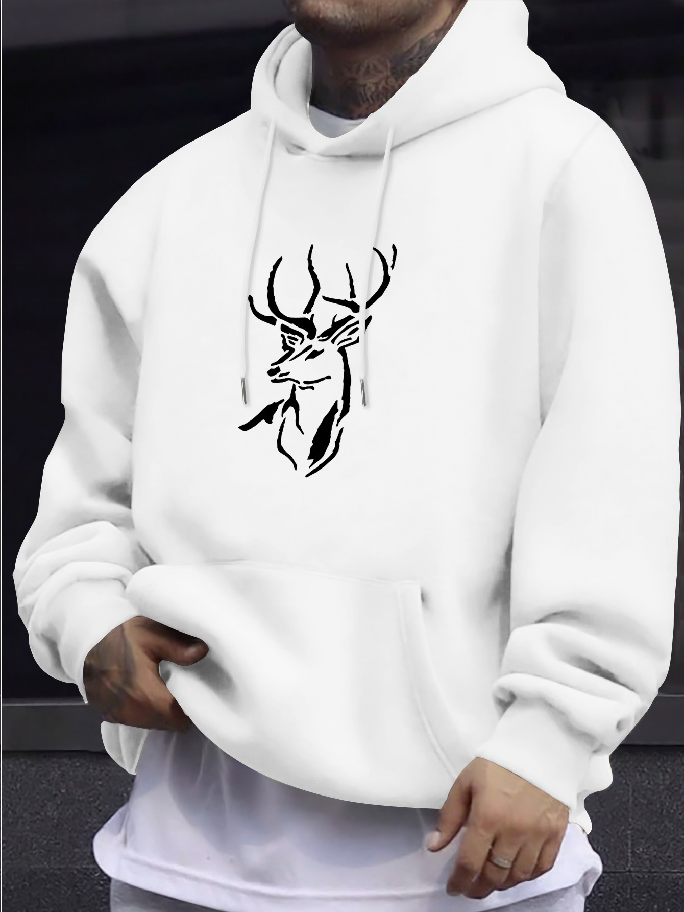 Tailorly Men's Printed Hoodie - Minimalist Nature Inspired Outline Of Majestic Graceful Deer Hoodie