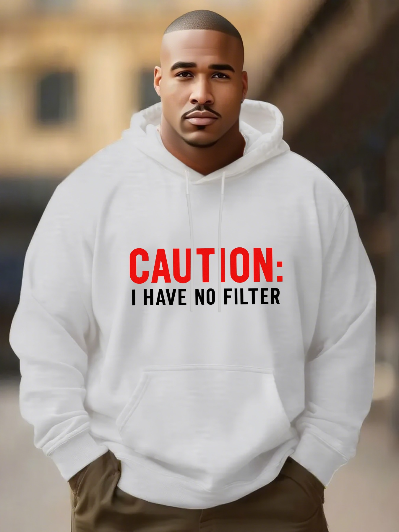 Tailorly Men's Printed Hoodie - Caution I Have No Filter Bold Warning Statement Hoodie