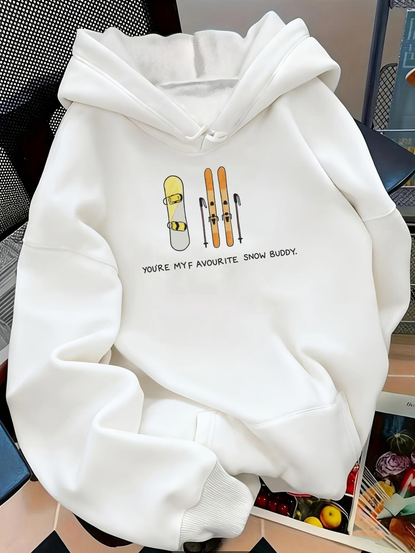 Tailorly Women's Printed Hoodie - Your Pet Favourite Show Buddy Ski Poles And Snowboard Under Falling Snow