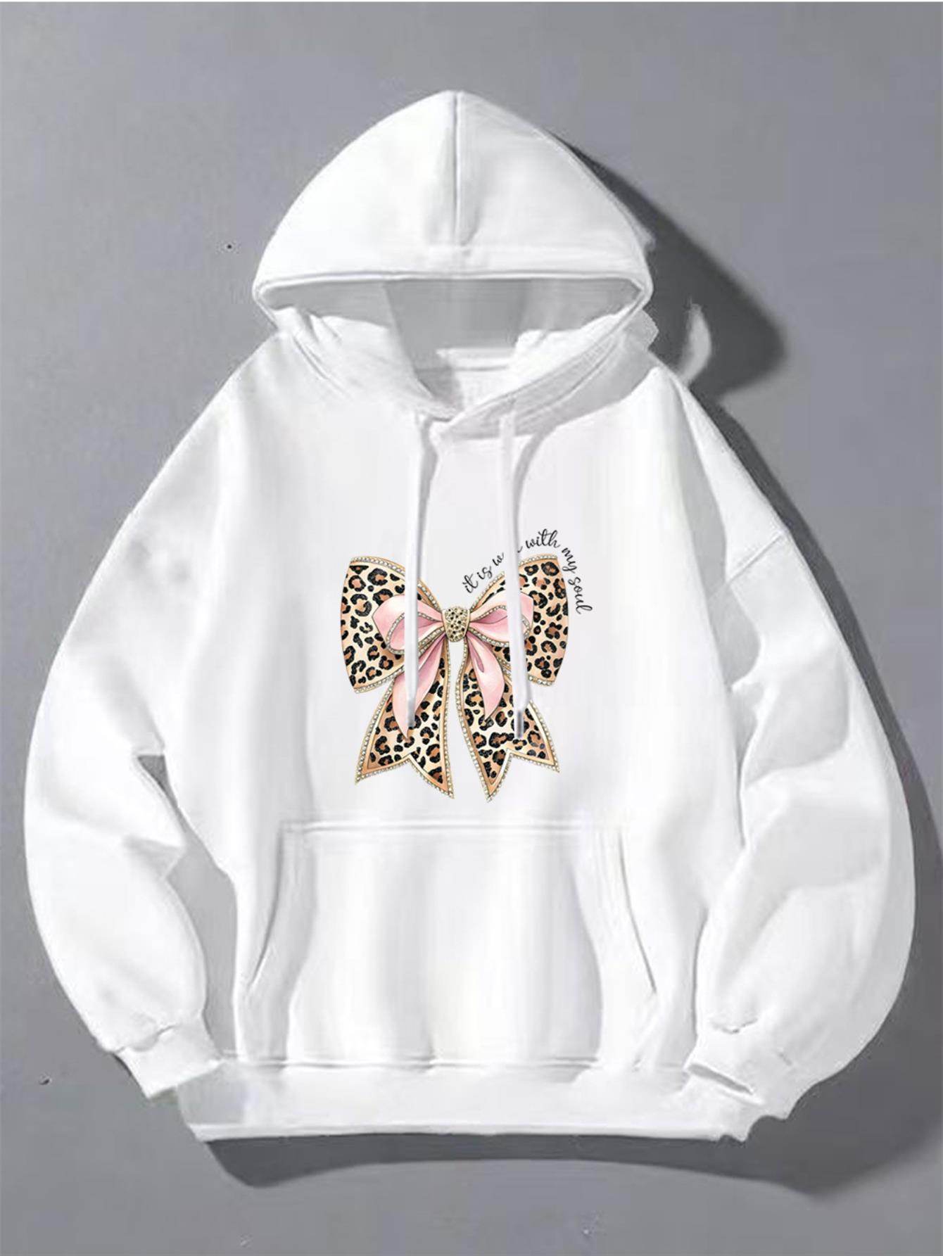 Tailorly Men's Printed Hoodie - Chic Leopard Ribbon With Pink Accent Decorative Bow