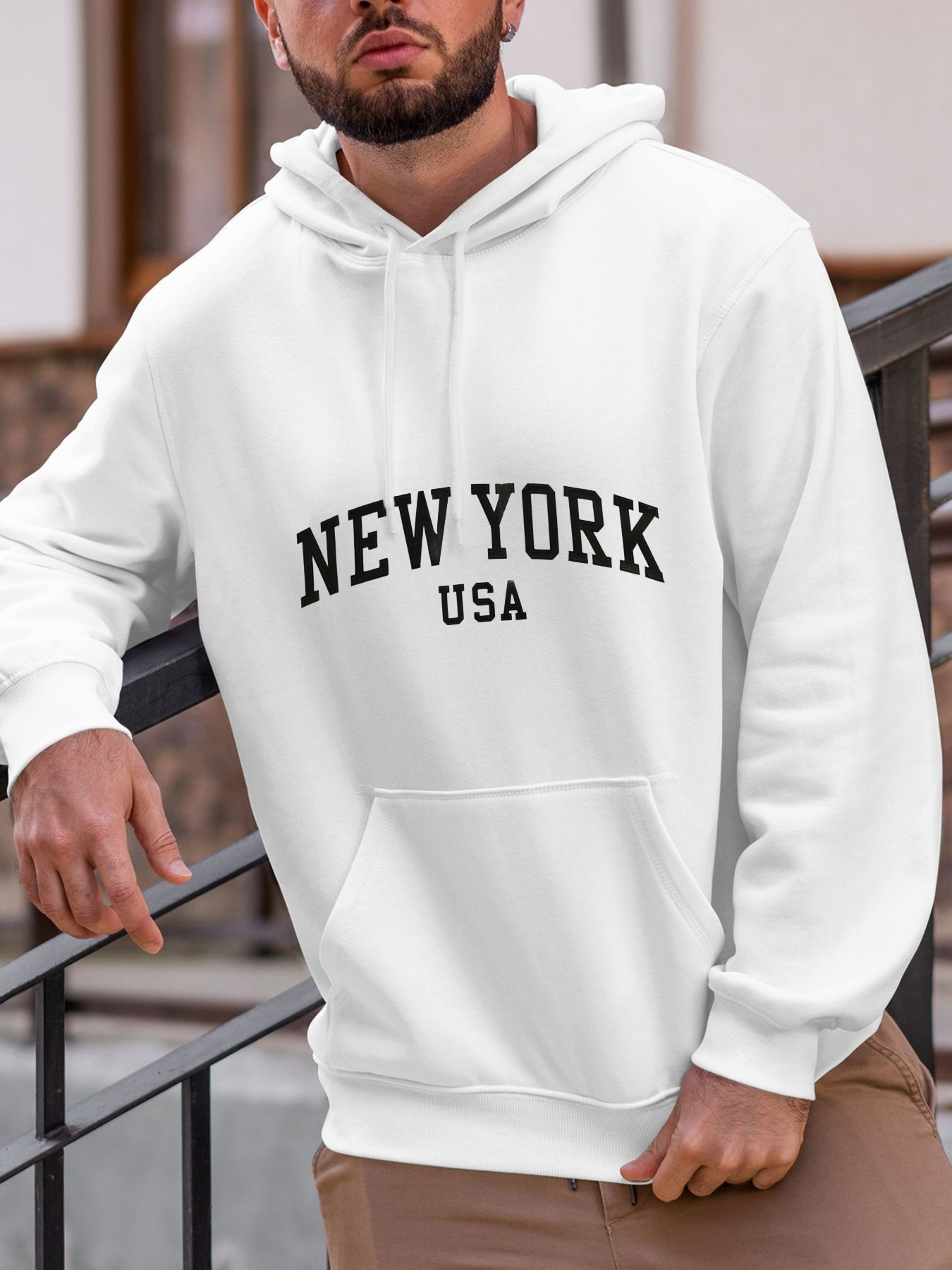 Tailorly Men's Printed Hoodie - New York Usa Bold Retro Lettering Under Classic College Arch